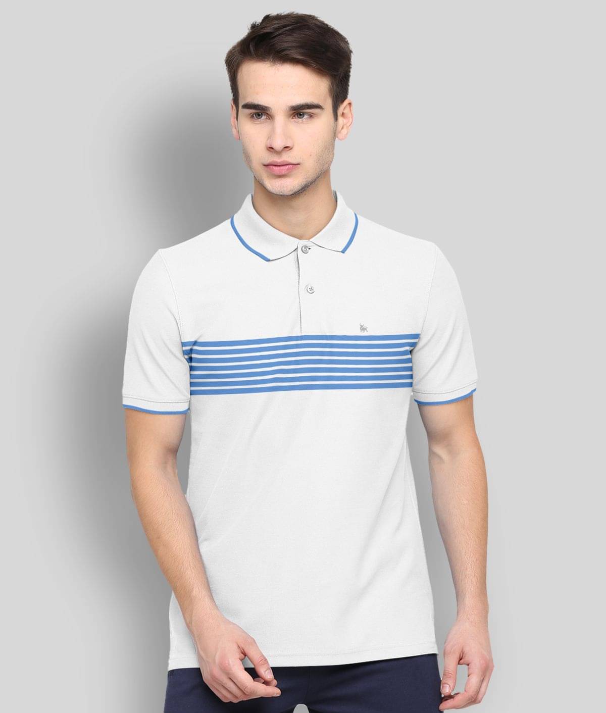     			BULLMER Pack of 1 Cotton Blend Regular Fit Striped Half Sleeves Men's Polo T Shirt ( White )