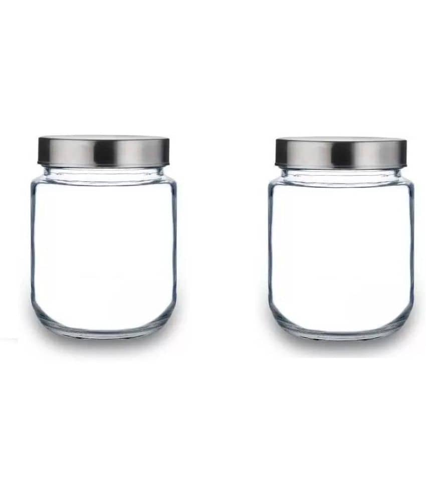CROCO JAR Glass Silver Food Container ( Set of 2 )