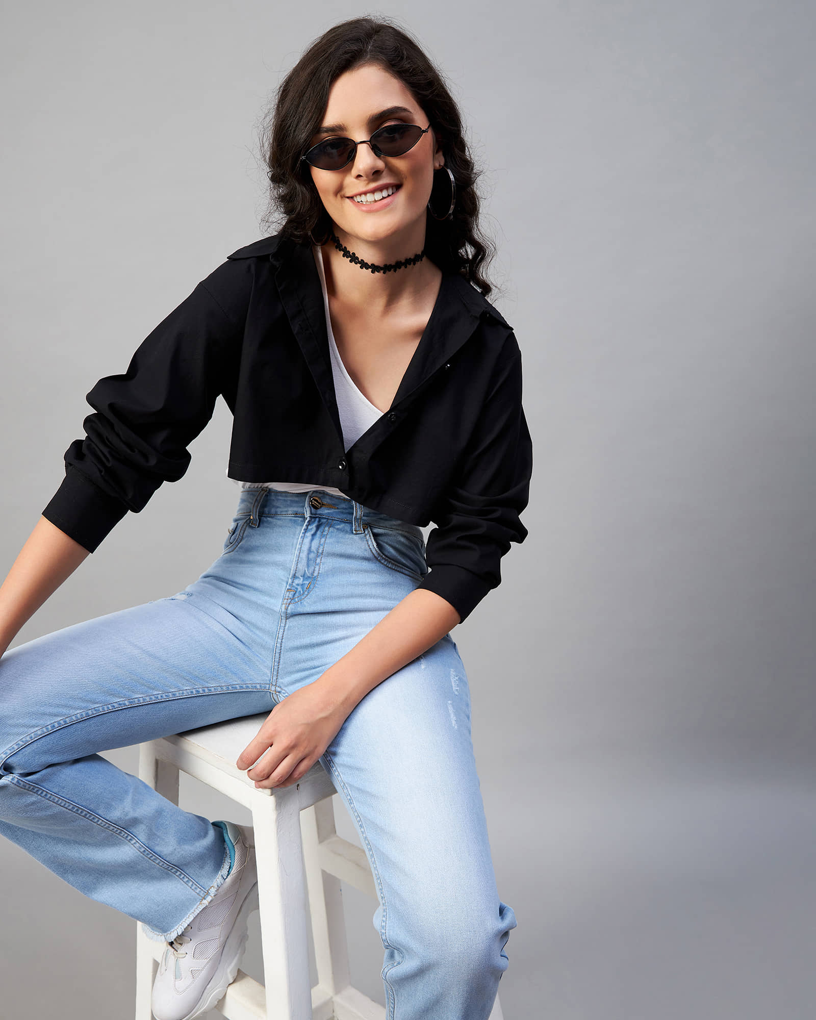 Chimpaaanzee Women Solid Cotton Shirt ( Black )