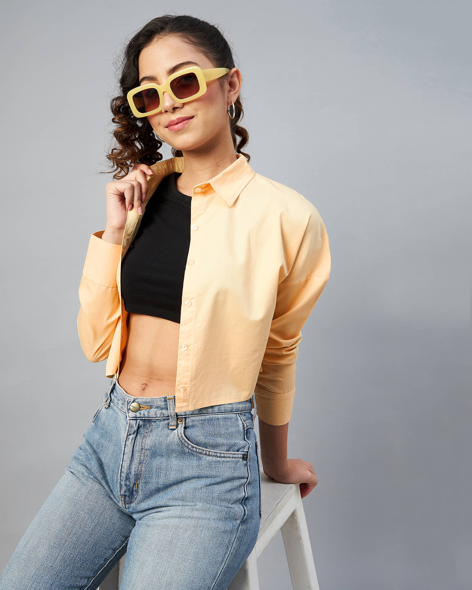Chimpaaanzee Women Solid Cotton Shirt ( Yellow )