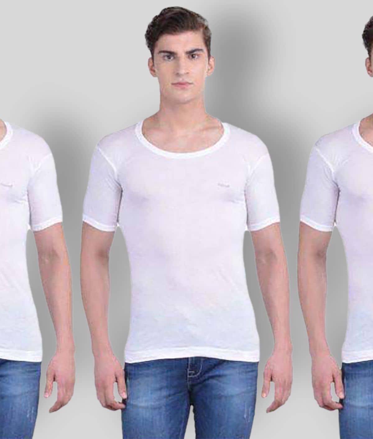 Dollar Bigboss Men's White Pack of 3 Solid Combed Cotton Shrinkless Vest - Nightwear & Loungewear | Buy online on ZillyBuy