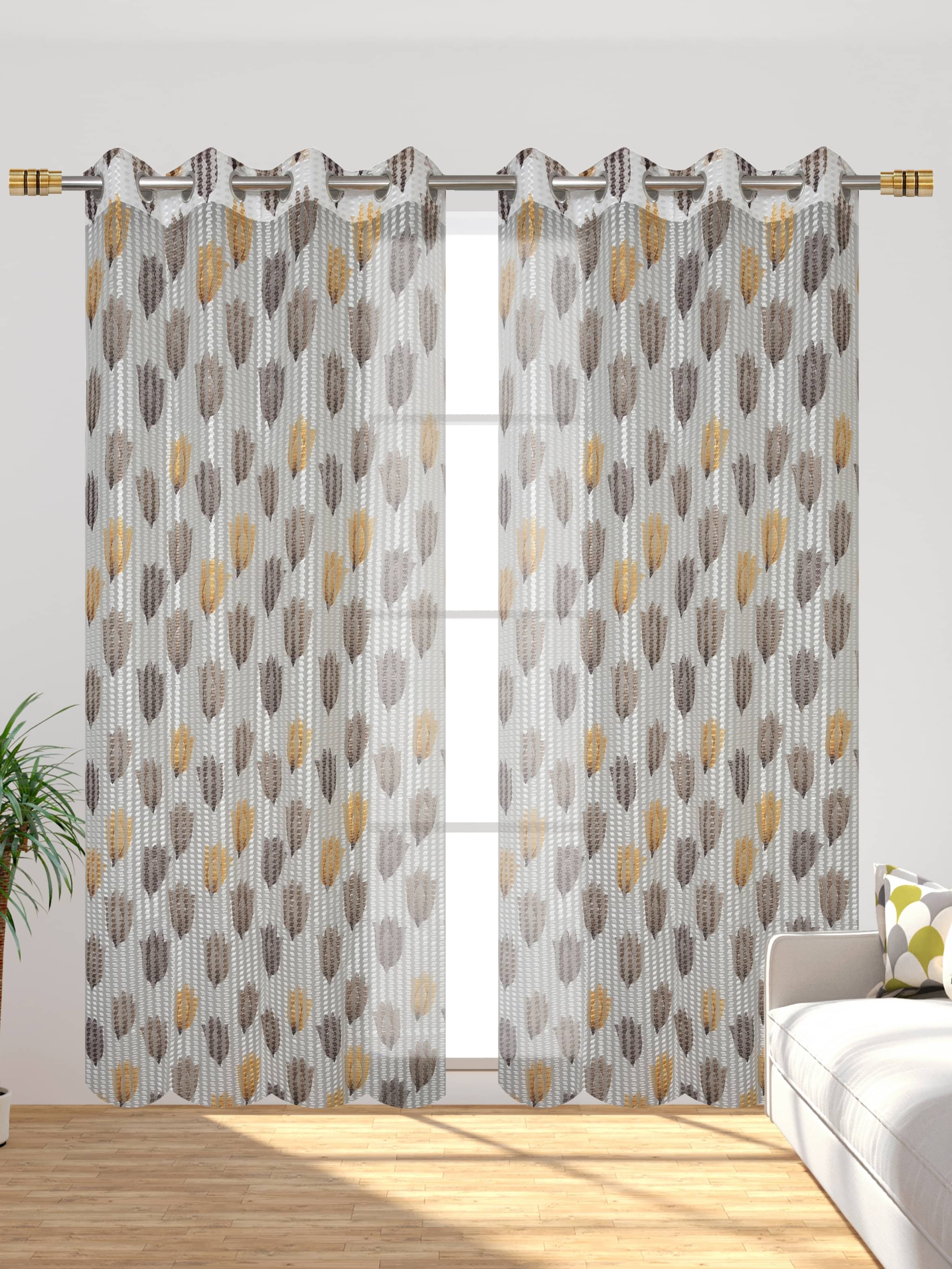     			Homefab India Printed Semi-Transparent Eyelet Window Curtain 5ft (Pack of 2) - Brown