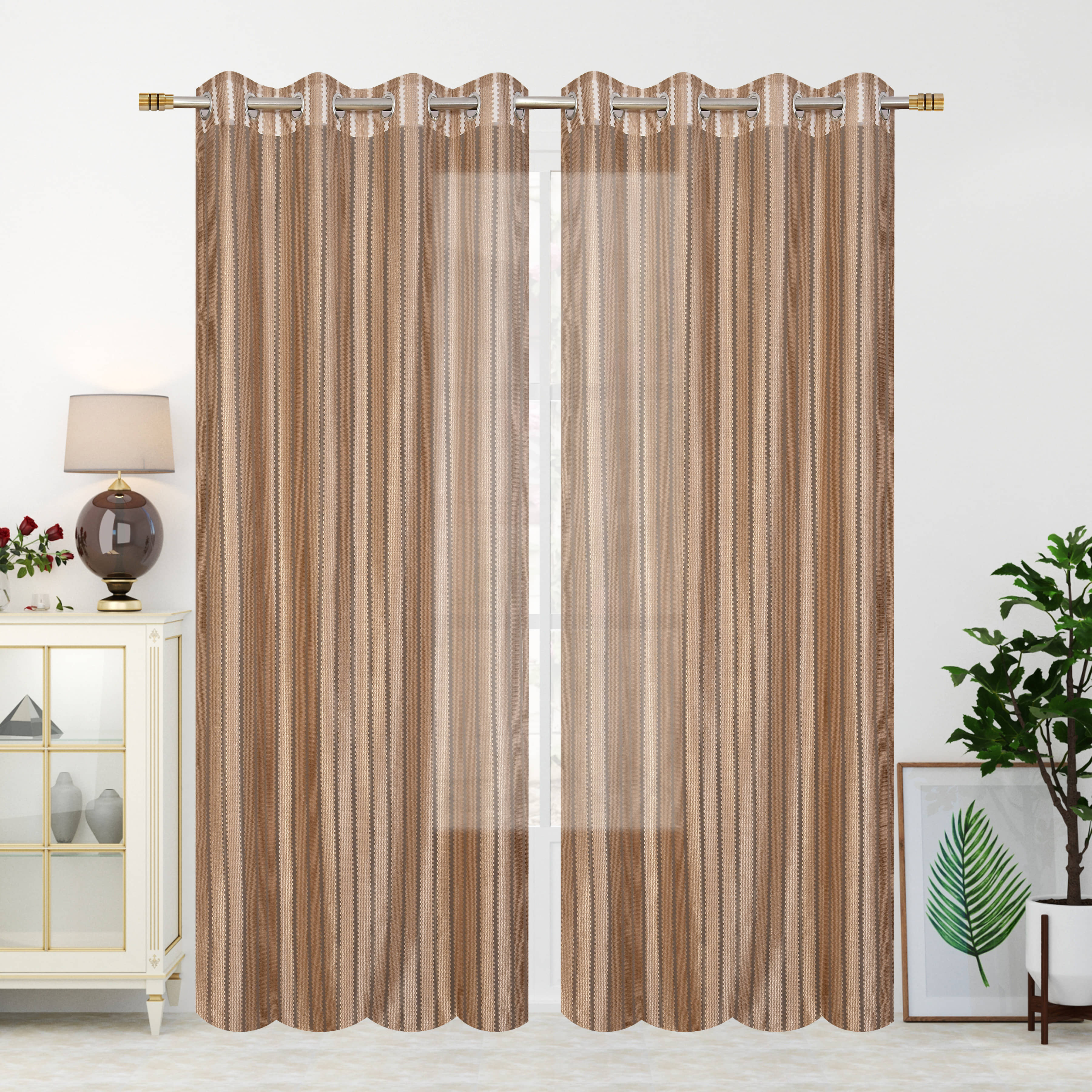Homefab India SelfDesign Semi-Transparent Eyelet Door Curtain 7ft (Pack of 2) - Brown