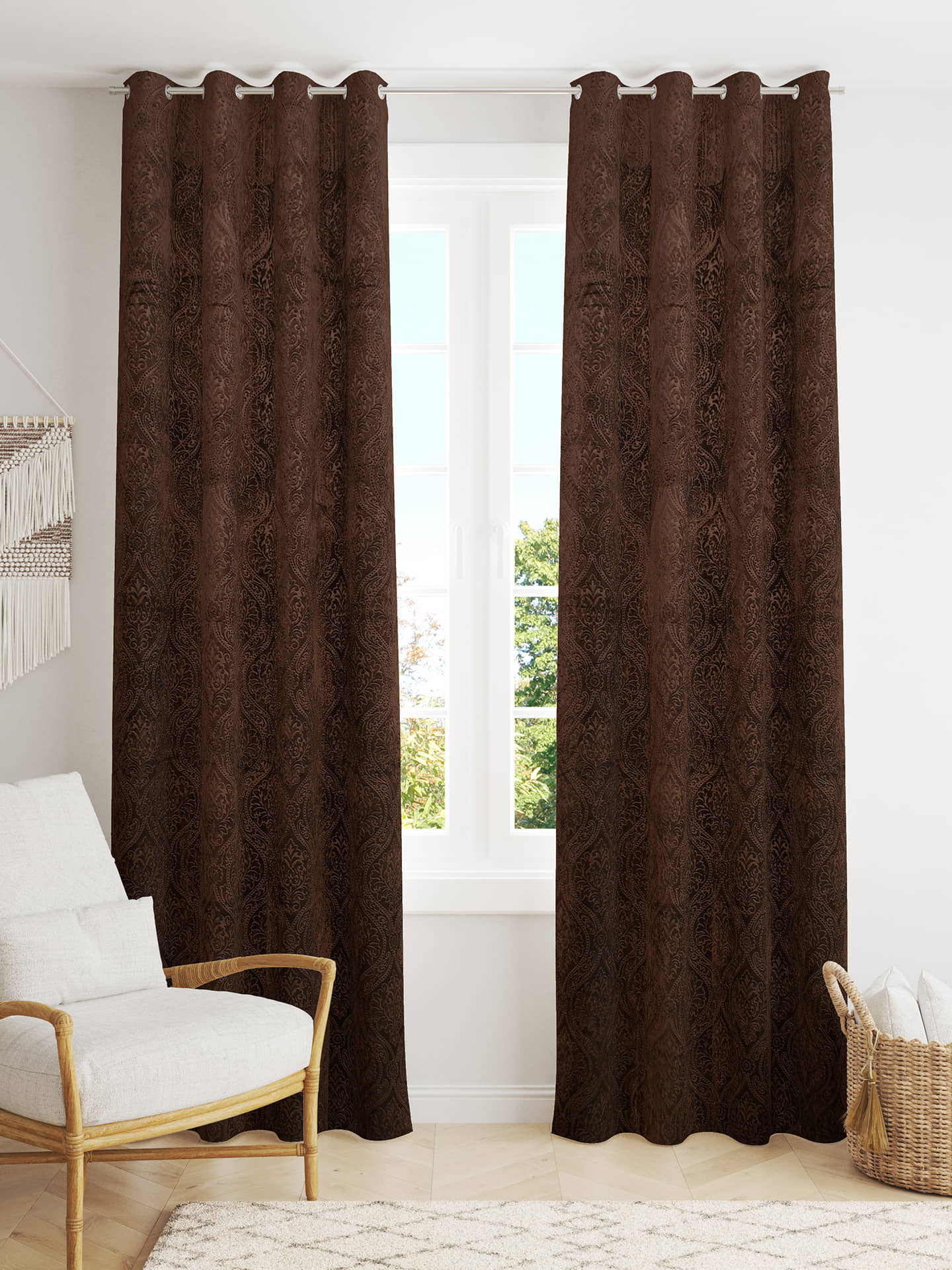 Homefab India SelfDesign Blackout Eyelet Long Door Curtain 9ft (Pack of 2) - Brown