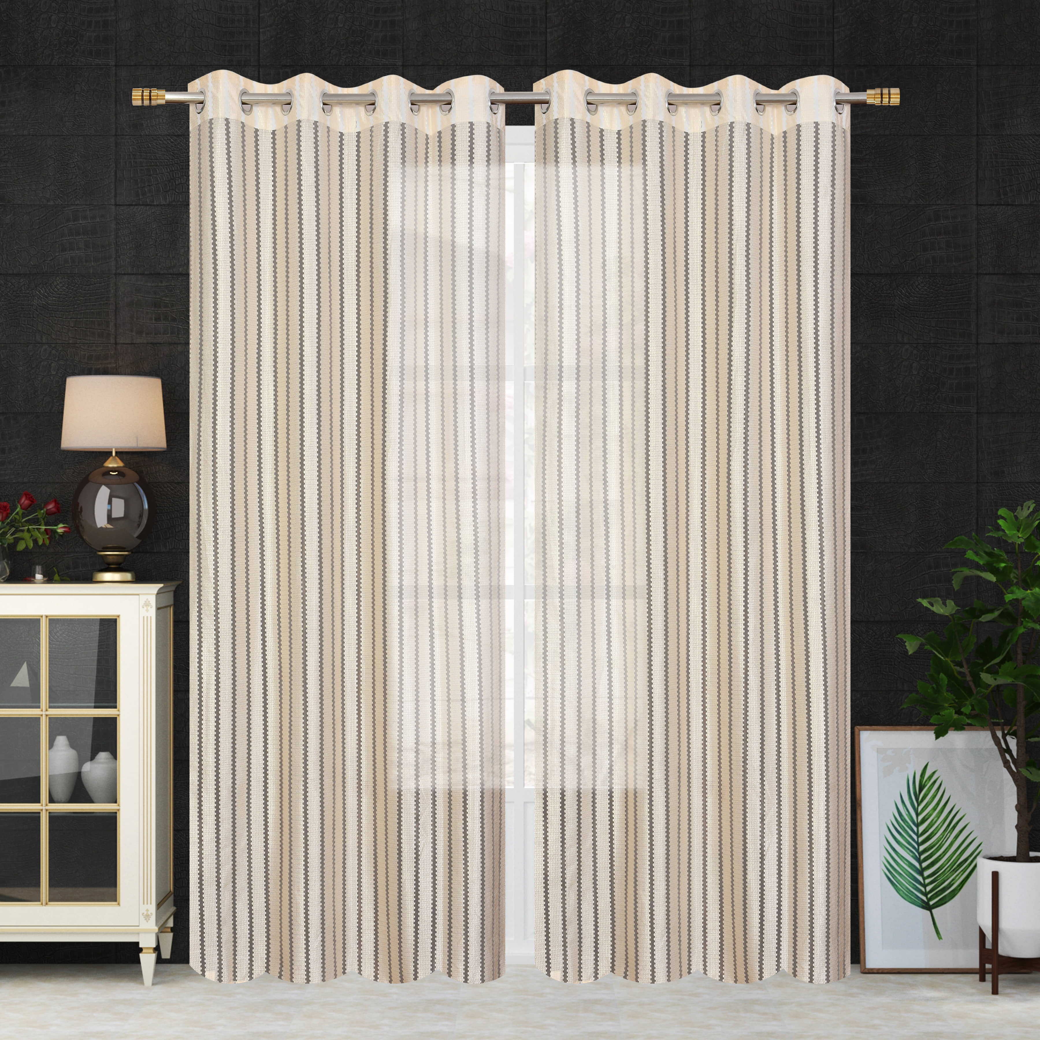 Homefab India SelfDesign Semi-Transparent Eyelet Long Door Curtain 9ft (Pack of 2) - Cream