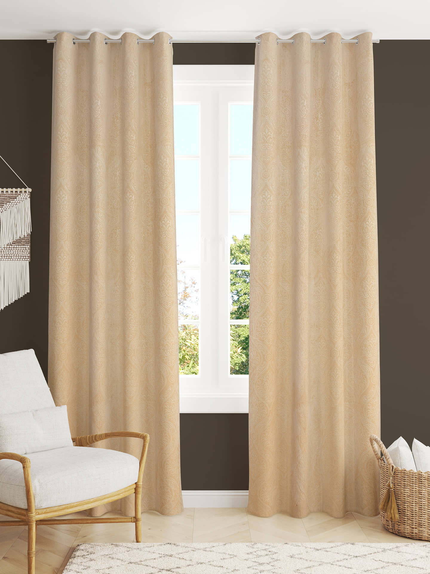 Homefab India SelfDesign Blackout Eyelet Long Door Curtain 9ft (Pack of 2) - Cream