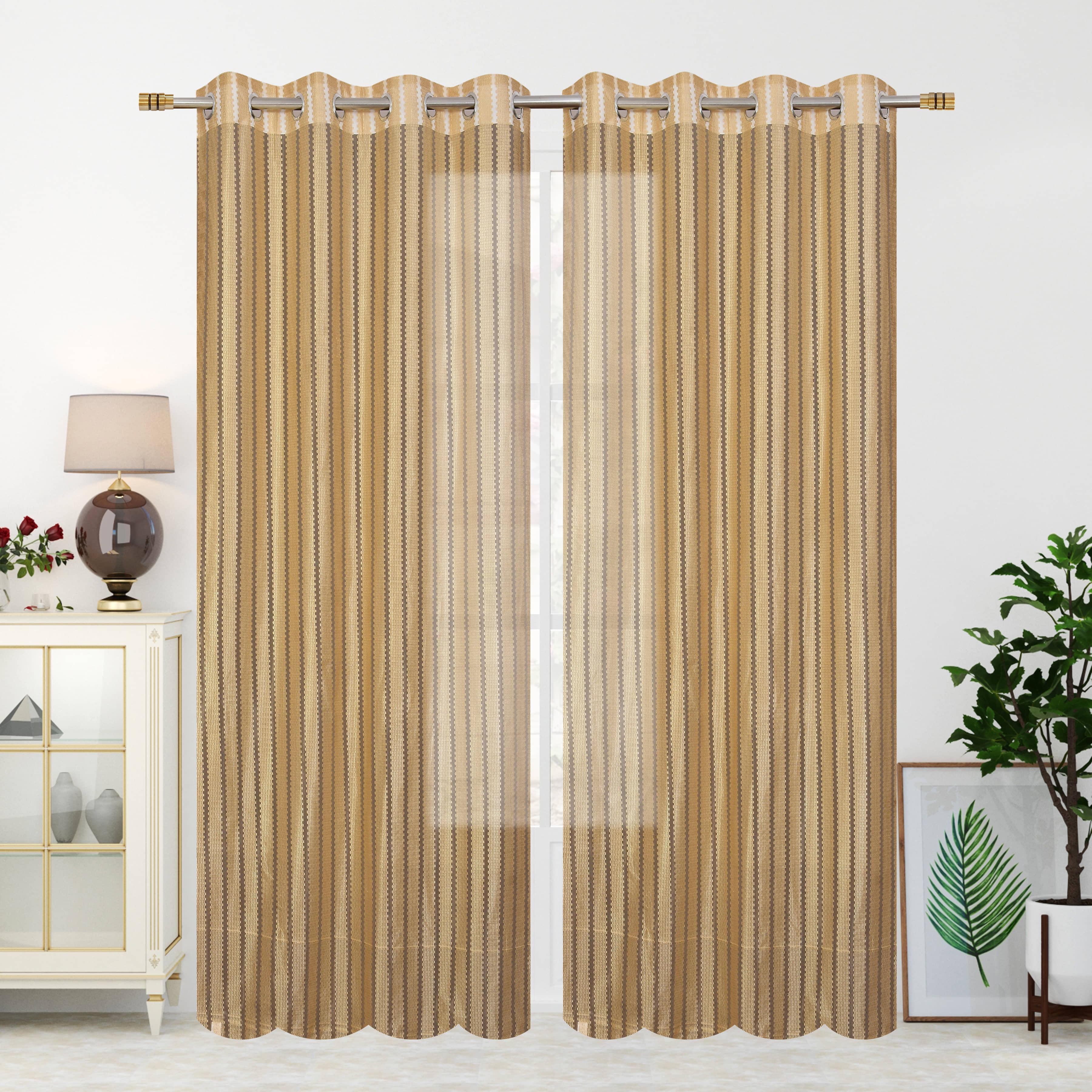 Homefab India SelfDesign Semi-Transparent Eyelet Window Curtain 5ft (Pack of 2) - Gold