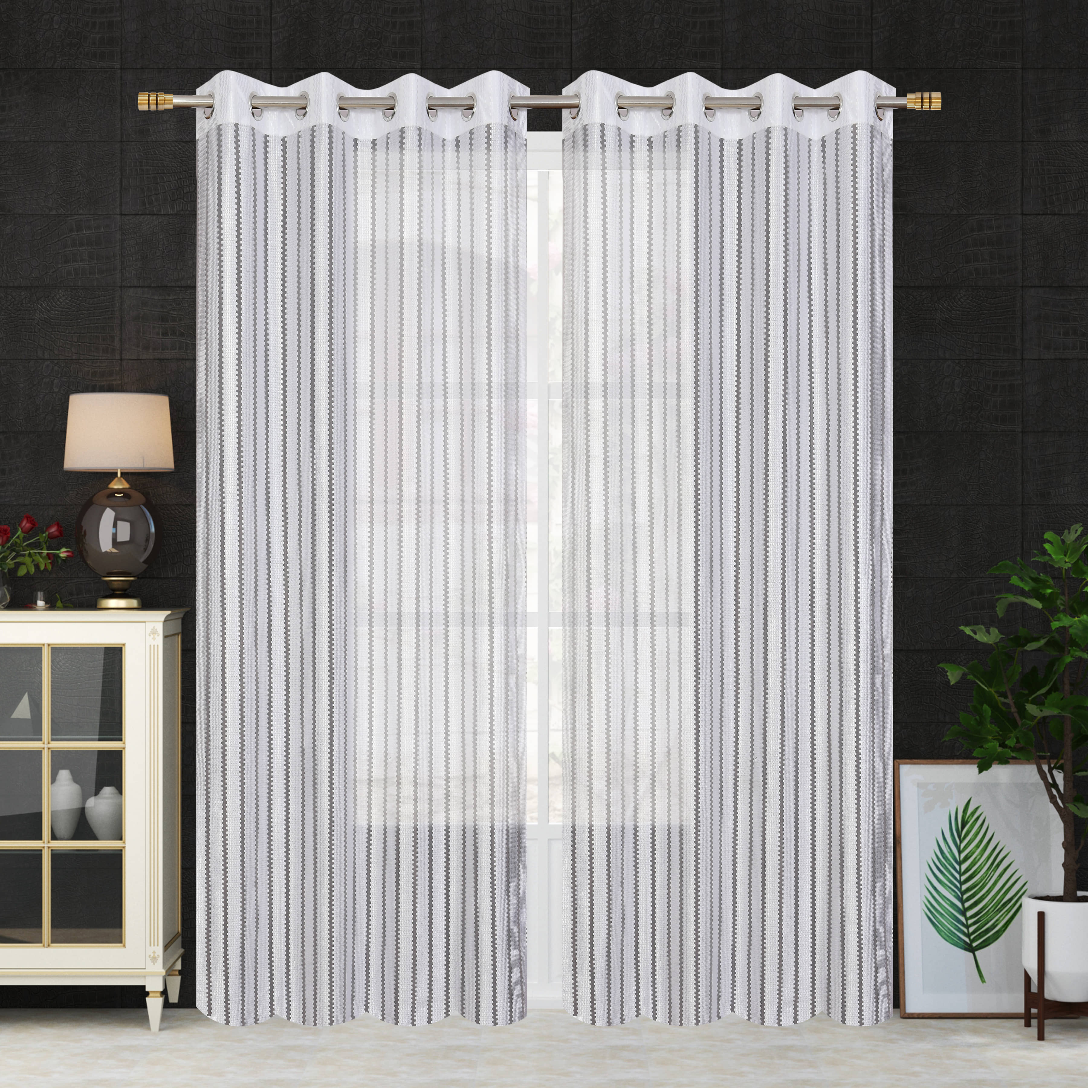 Homefab India SelfDesign Semi-Transparent Eyelet Door Curtain 7ft (Pack of 2) - White
