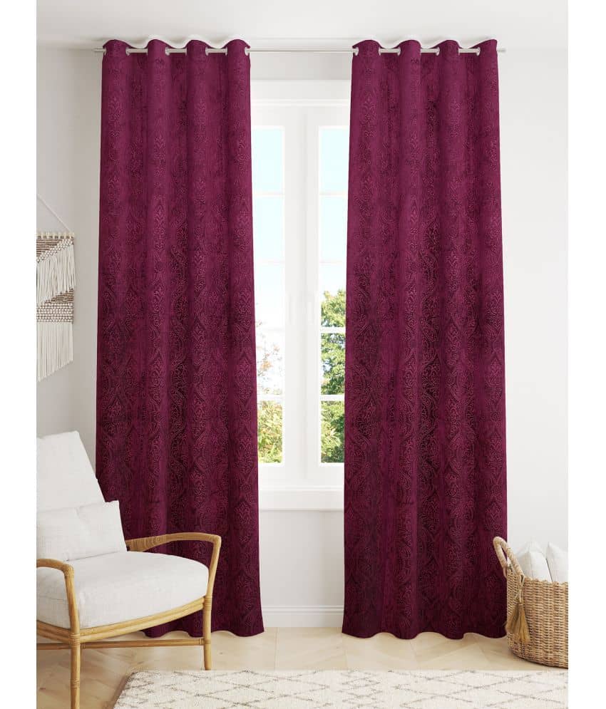 Homefab India SelfDesign Blackout Eyelet Window Curtain 5ft (Pack of 2) - Wine