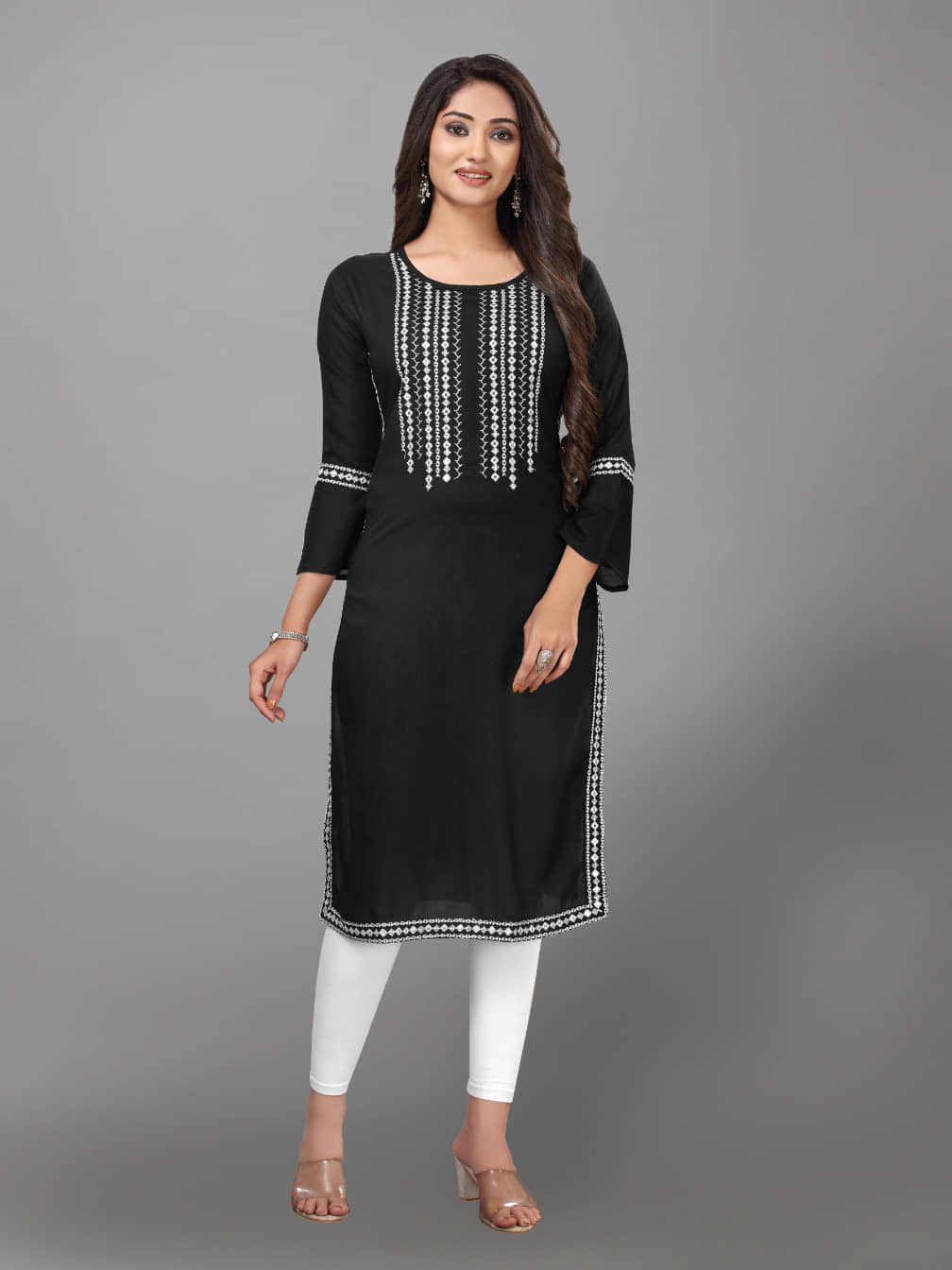 Kapadia - Black Rayon Women's Straight Kurti ( Pack of 1 ) - Kurtis, Tunics | Buy online on ZillyBuy