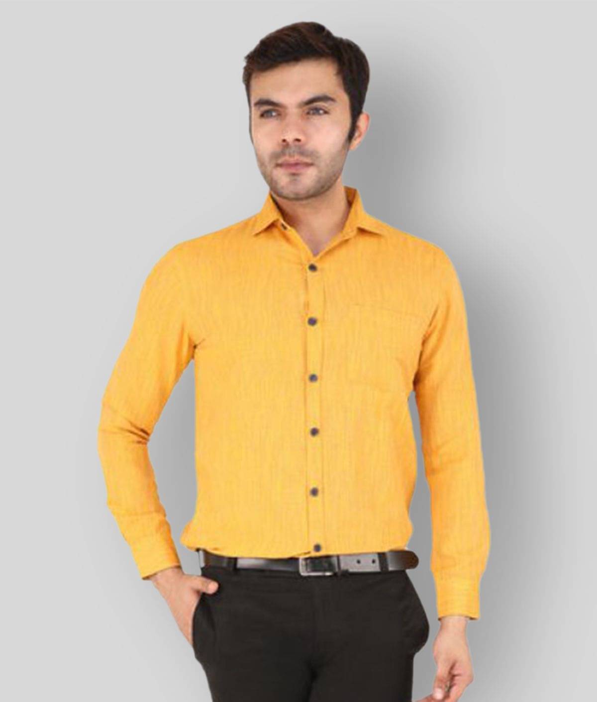     			Latest Chikan - Cotton Blend Regular Fit Yellow Men's Casual Shirt ( Pack of 1 )