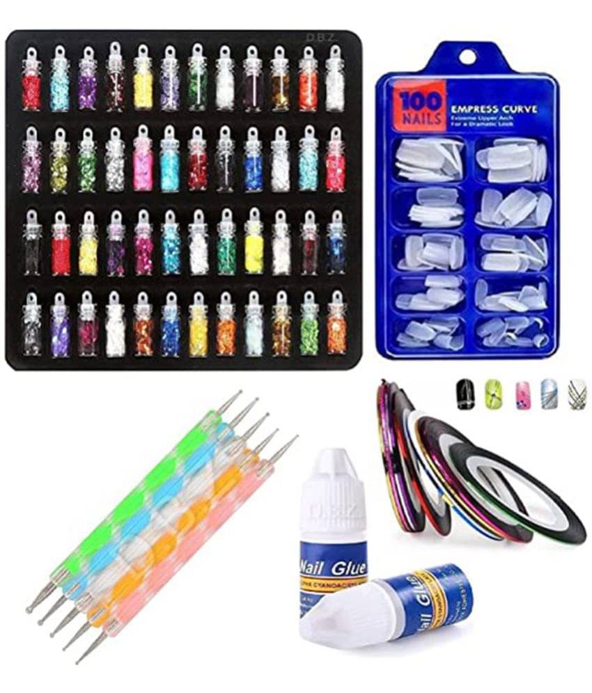     			Lenon Nail Art Kit - 48 Gliiter, 100 False Nail,1 Nail Glue, 10 Nail Tape,5 Dot Pen