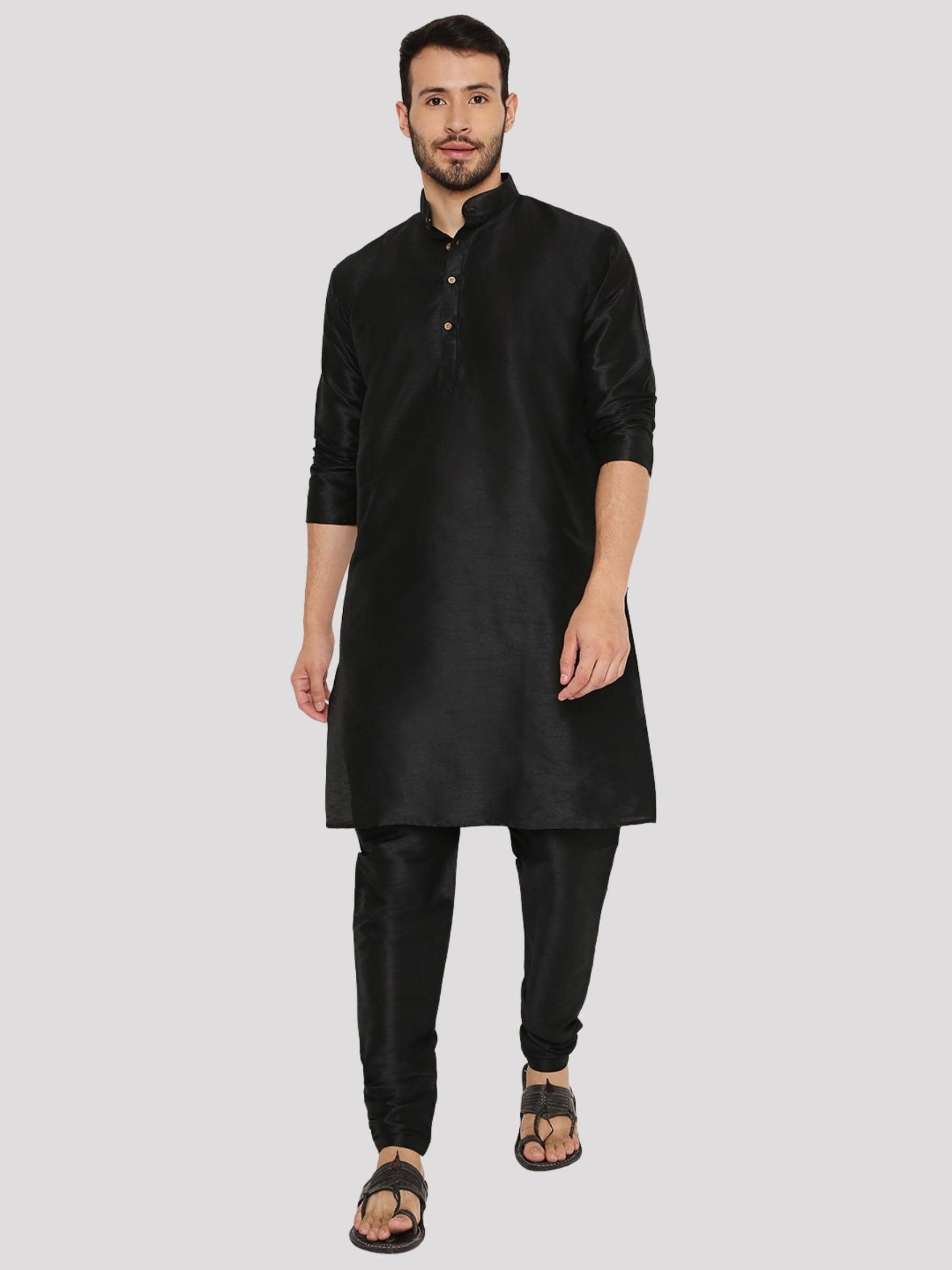 Maharaja - Black Silk Regular Fit Men's Kurta Pyjama Set ( Pack of 1 ) - Kurtas & Kurta Sets | Buy online on ZillyBuy