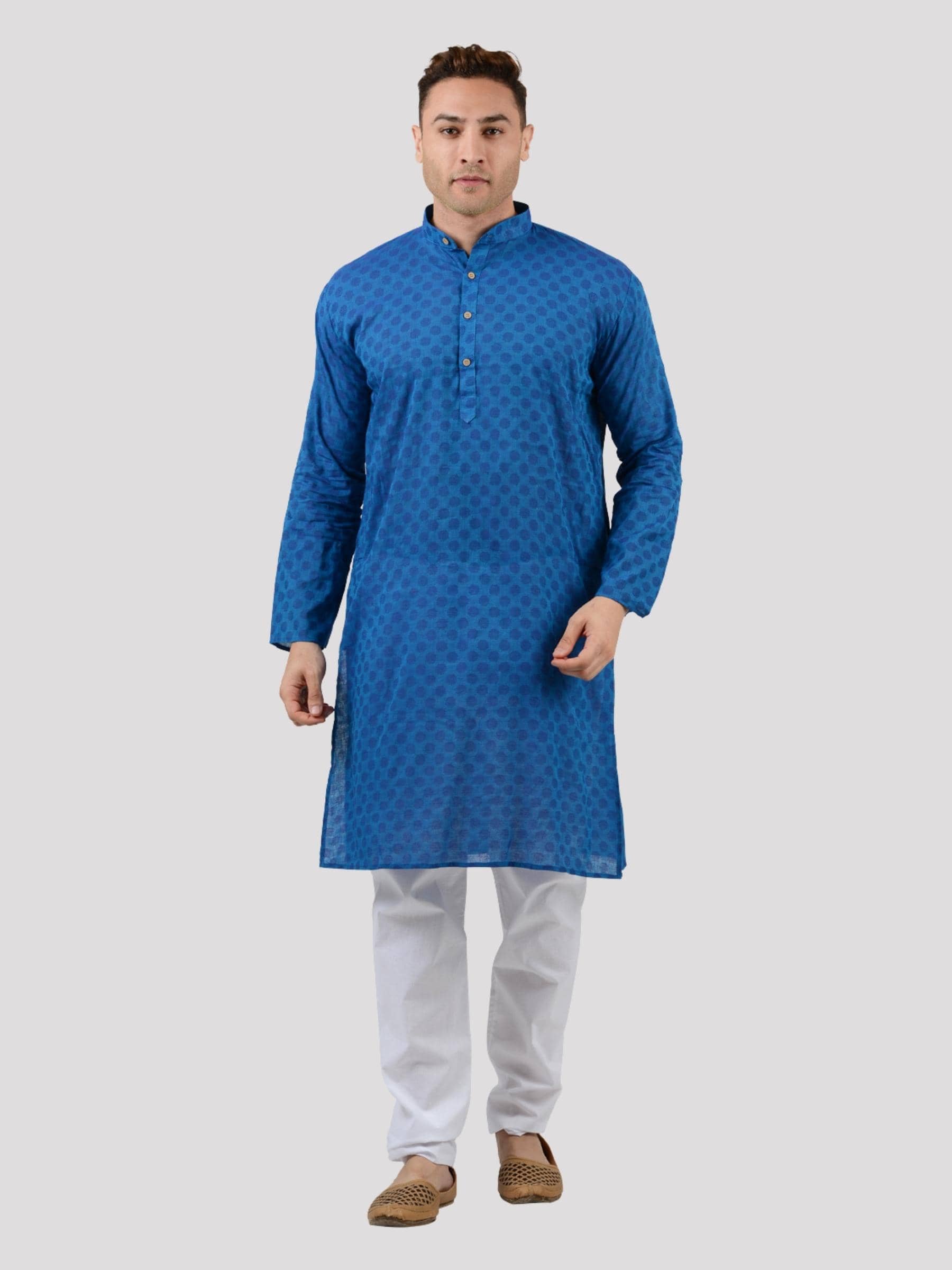 Maharaja - Blue Cotton Regular Fit Men's Kurta Pyjama Set ( Pack of 1 ) - Kurtas & Kurta Sets | Buy online on ZillyBuy