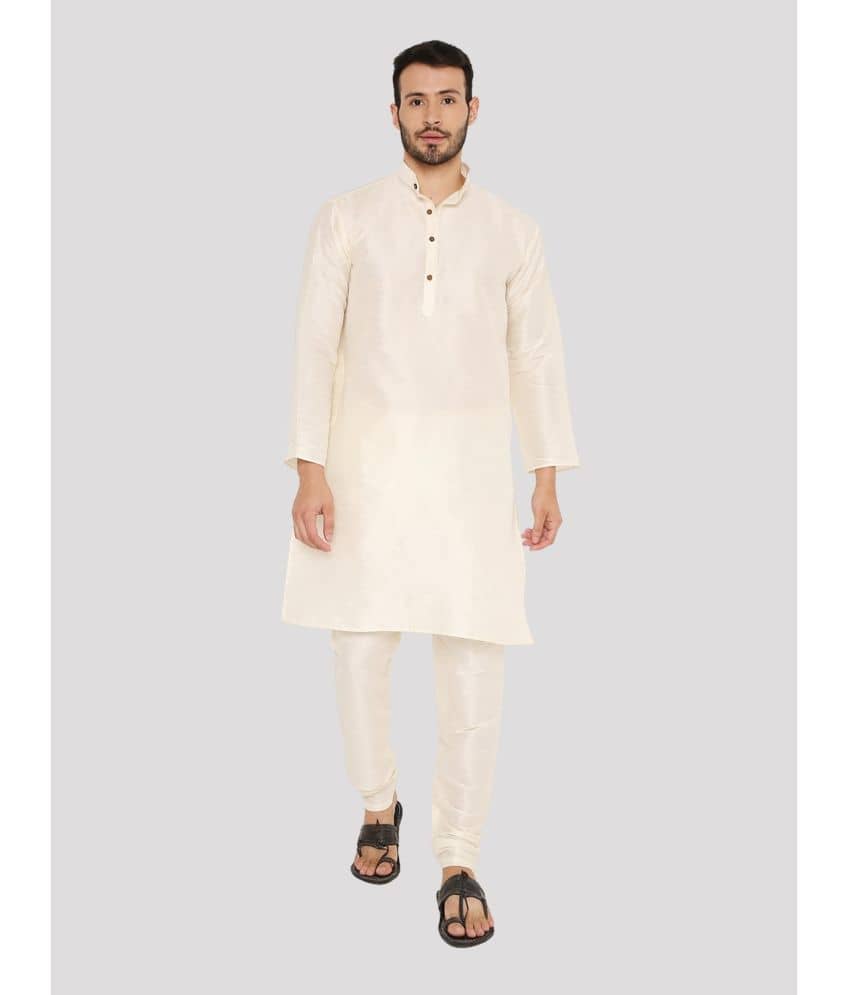 Maharaja - White Silk Regular Fit Men's Kurta Pyjama Set ( Pack of 1 ) - Kurtas & Kurta Sets | Buy online on ZillyBuy