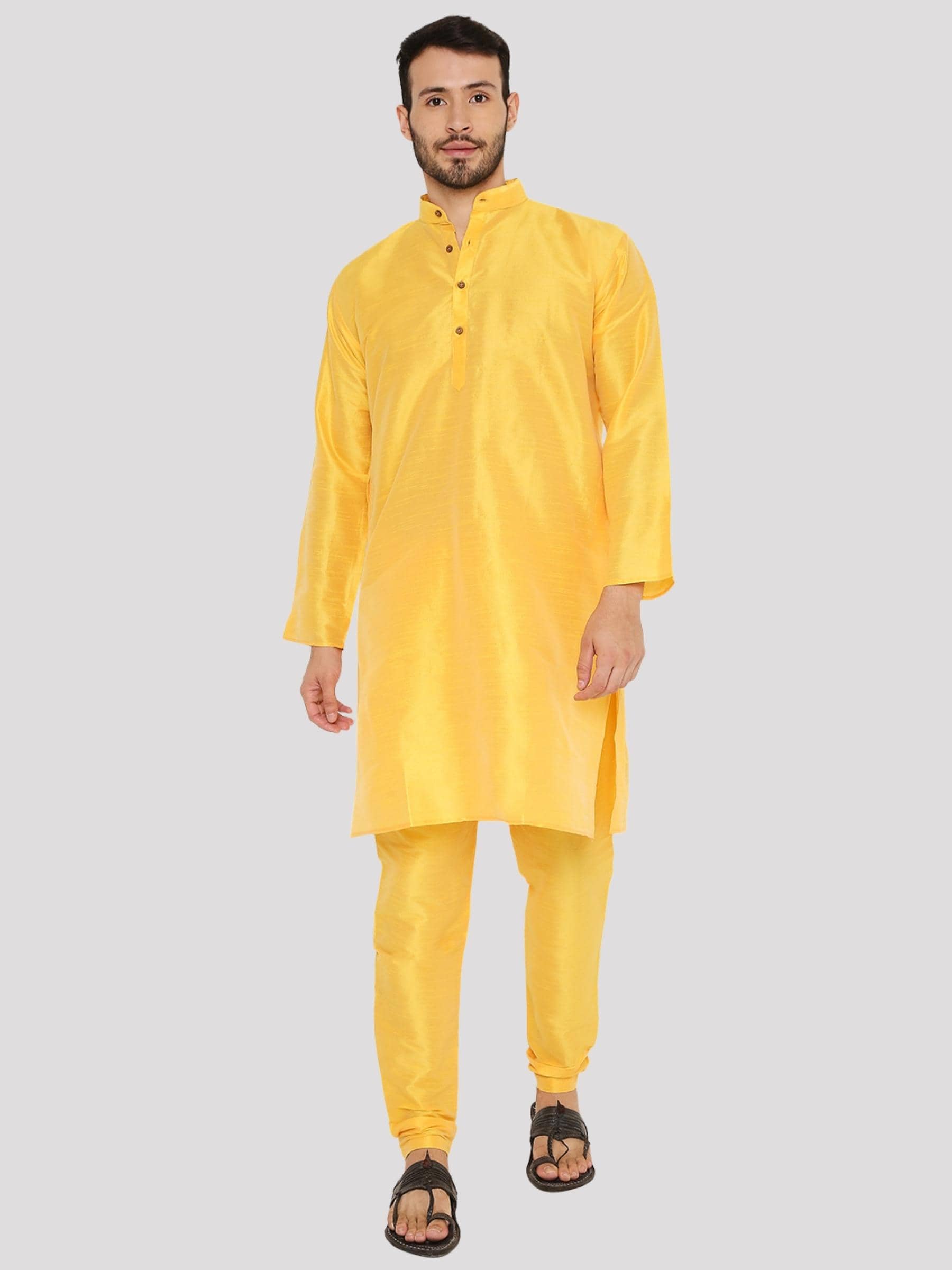 Maharaja - Yellow Silk Regular Fit Men's Kurta Pyjama Set ( Pack of 1 ) - Kurtas & Kurta Sets | Buy online on ZillyBuy
