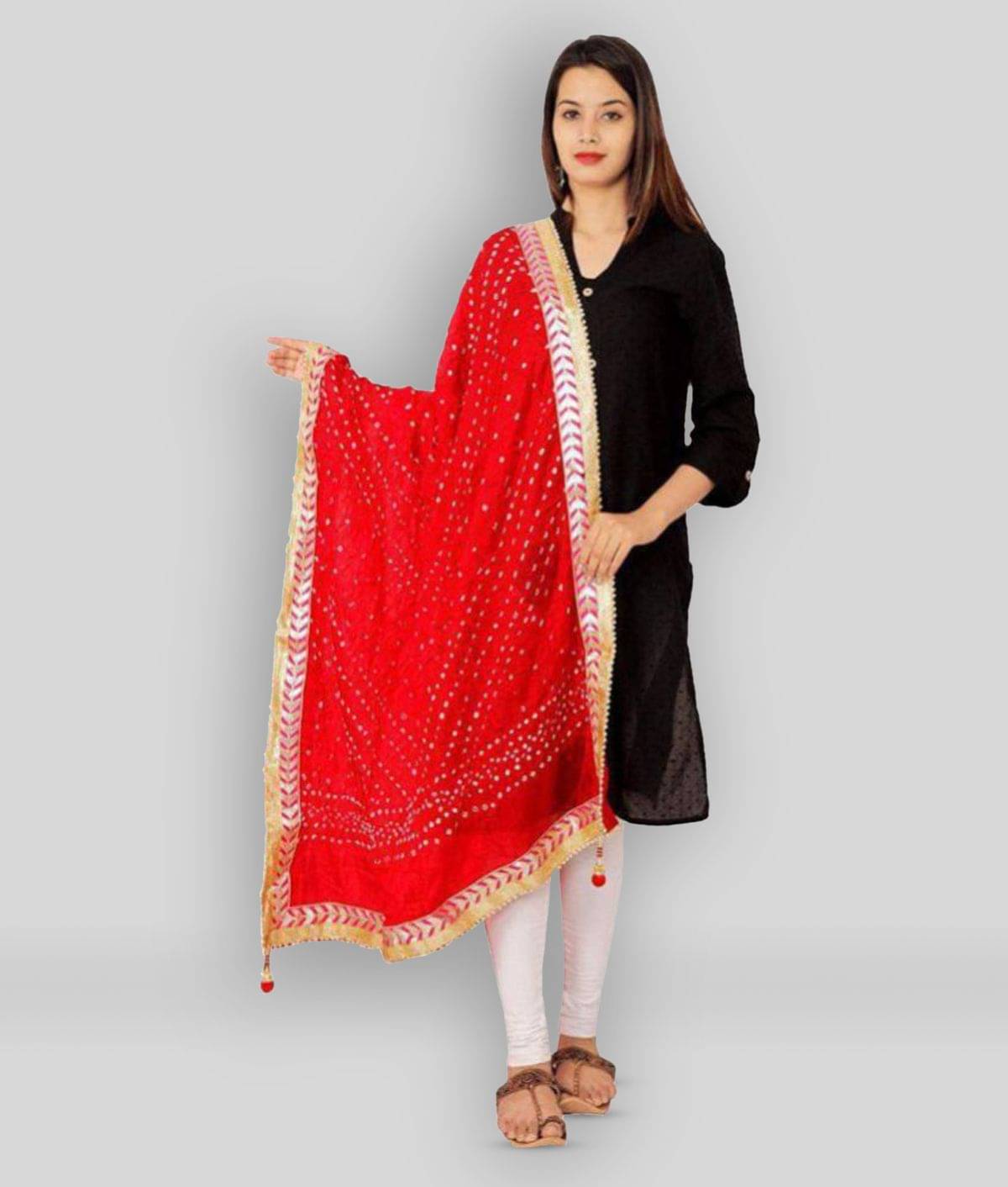 Raj Red Art Silk Bandhej Dupatta Raj Red Art Silk Bandhej Dupatta