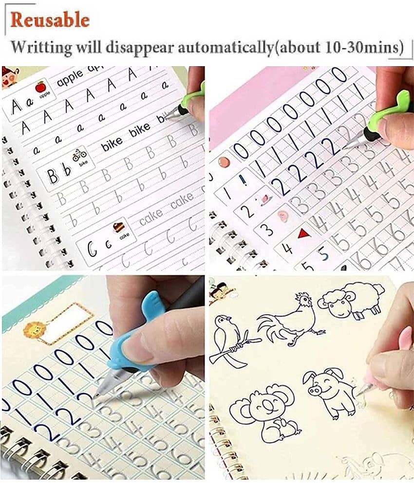 Sank Magic Practice Copybook, Number Tracing Book for Preschoolers with Pen, Magic Calligraphy Copybook Set Practical Reusable Writing Tool Simple Hand Lettering (4 Books + 5 Refill) - Stationery | Buy online on ZillyBuy