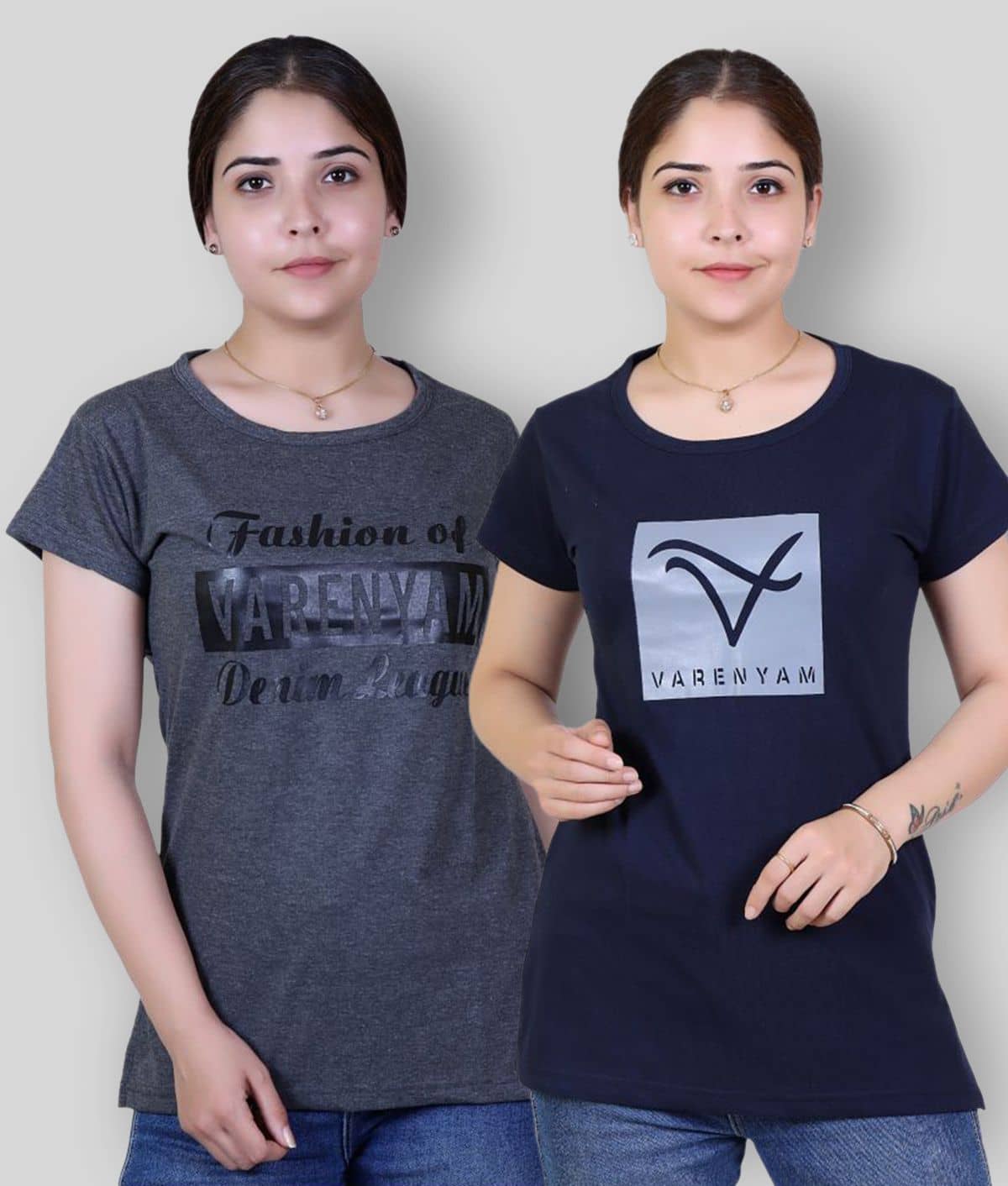Varenyam Women Cotton Printed Regular Fit Round Neck T-Shirt ( Grey )
