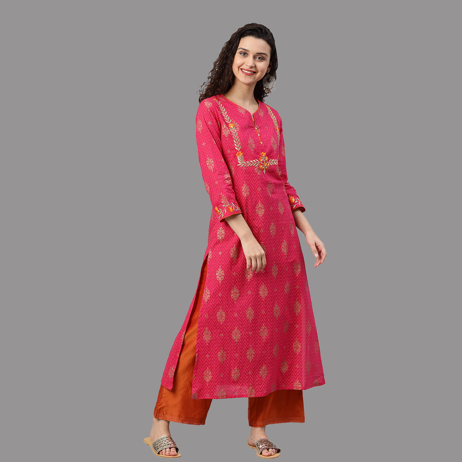 Yash Gallery - Pink Cotton Women's Straight Kurti ( Pack of 1 ) - Kurtis, Tunics | Buy online on ZillyBuy