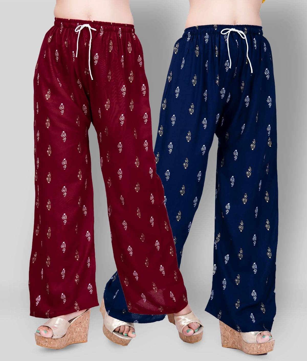 AREEBA - Multicolor Rayon Flared Women's Palazzos ( Pack of 2 ) AREEBA - Multicolor Rayon Flared Women's Palazzos ( Pack of 2 )