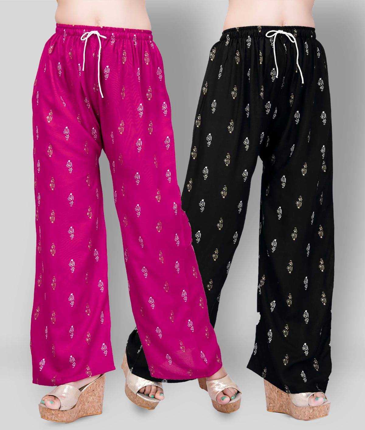     			AREEBA - Multicolor Rayon Flared Women's Palazzos ( Pack of 2 )