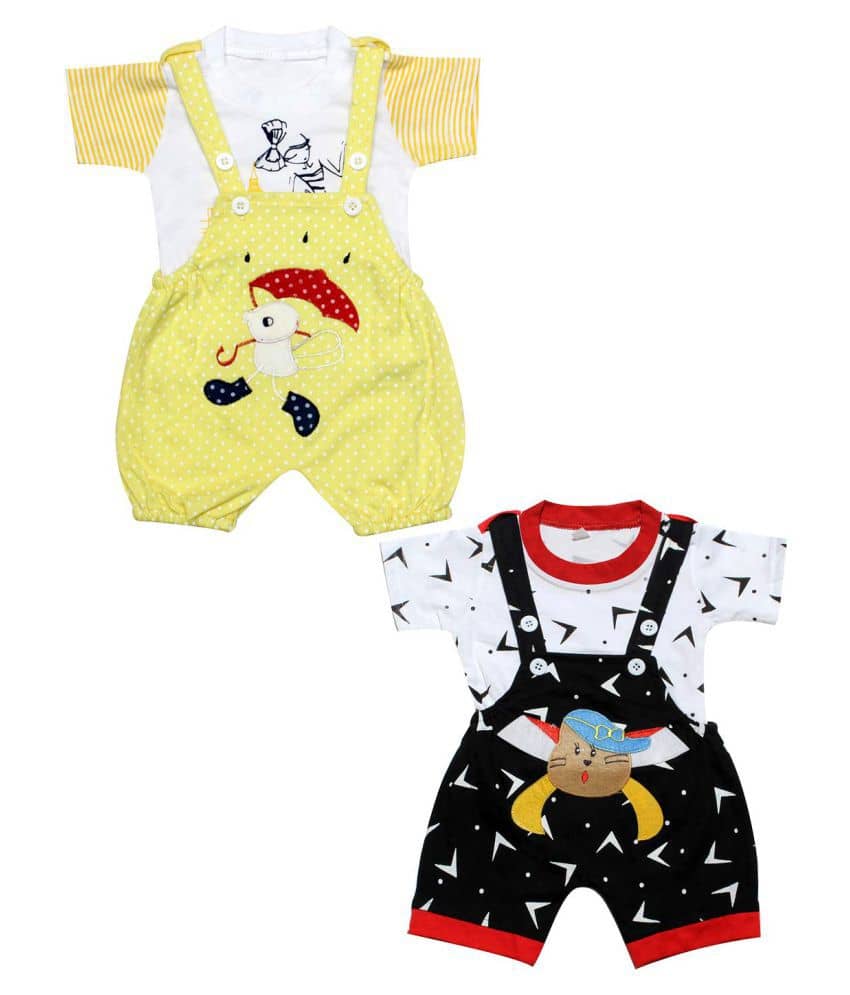 Babeezworld Pack of 2 Baby Boys Cotton Dungarees ( Multicolor )