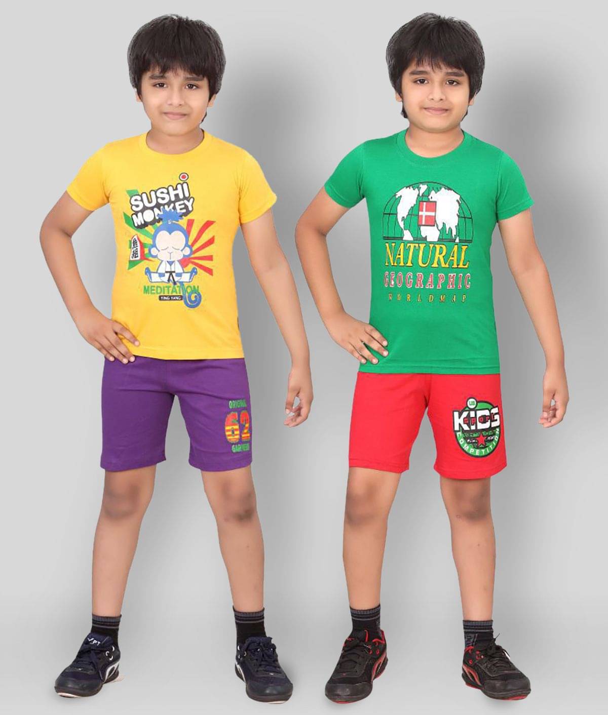     			Dongli Pack of 2 Boys Cotton T-Shirt & Shorts Set ( Multi )