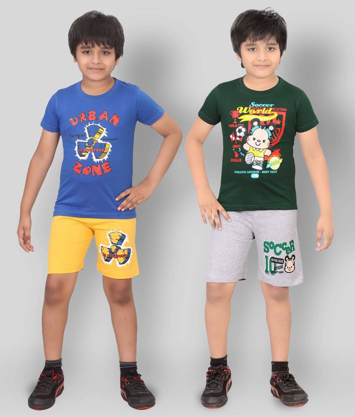     			Dongli Pack of 2 Boys Cotton T-Shirt & Shorts Set ( Multi )
