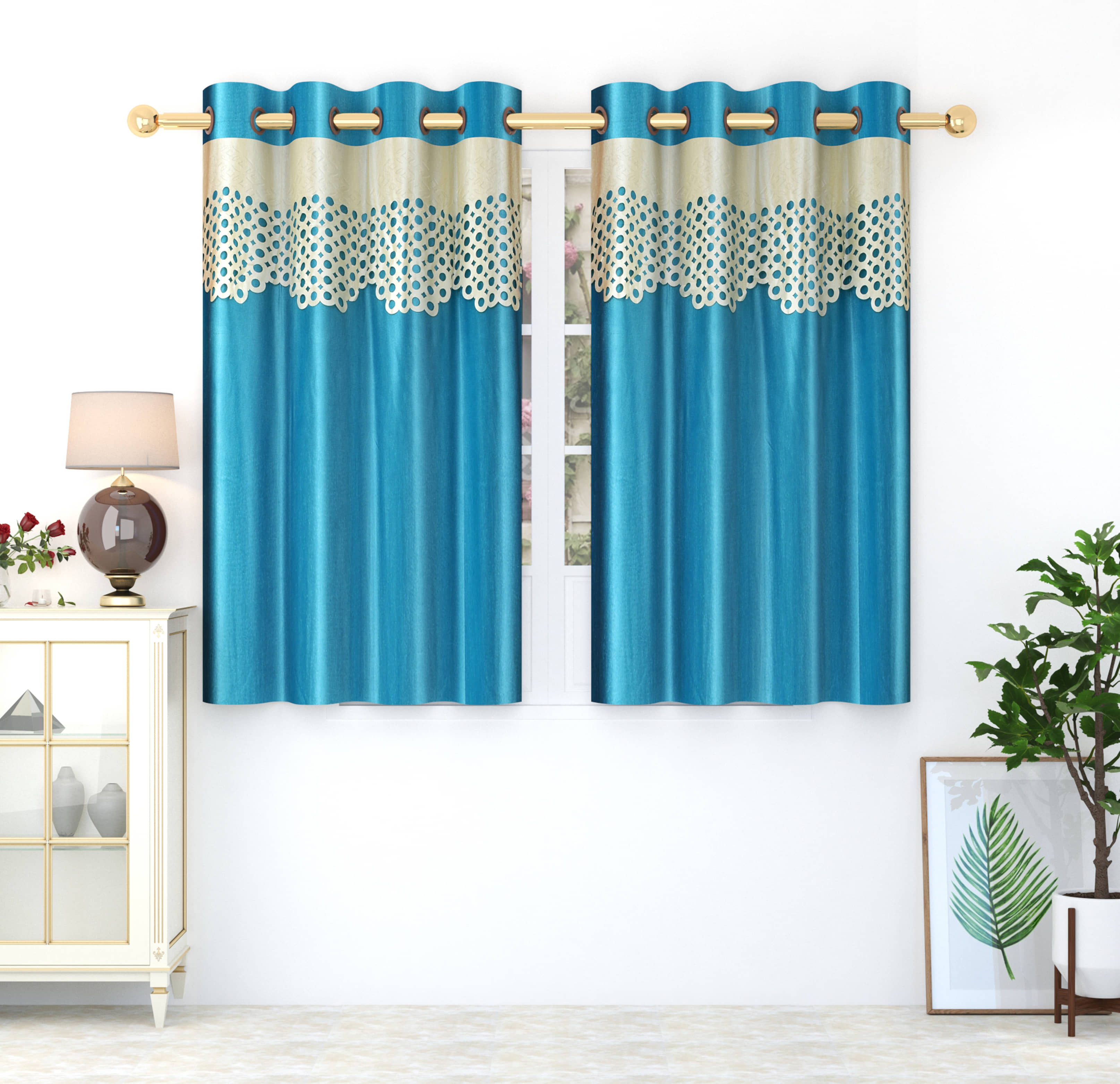 Homefab India Solid Blackout Eyelet Window Curtain 5ft (Pack of 2) - Blue