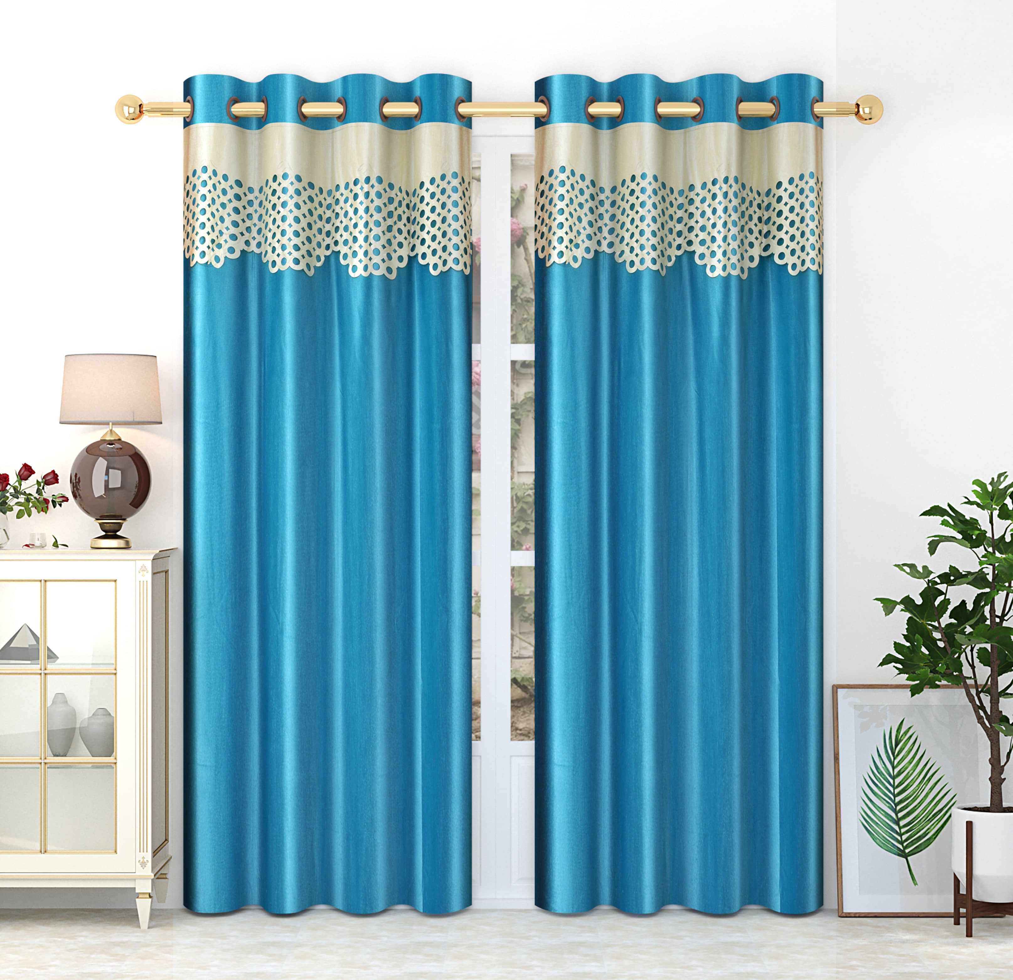 Homefab India Solid Blackout Eyelet Window Curtain 5ft (Pack of 2) - Blue