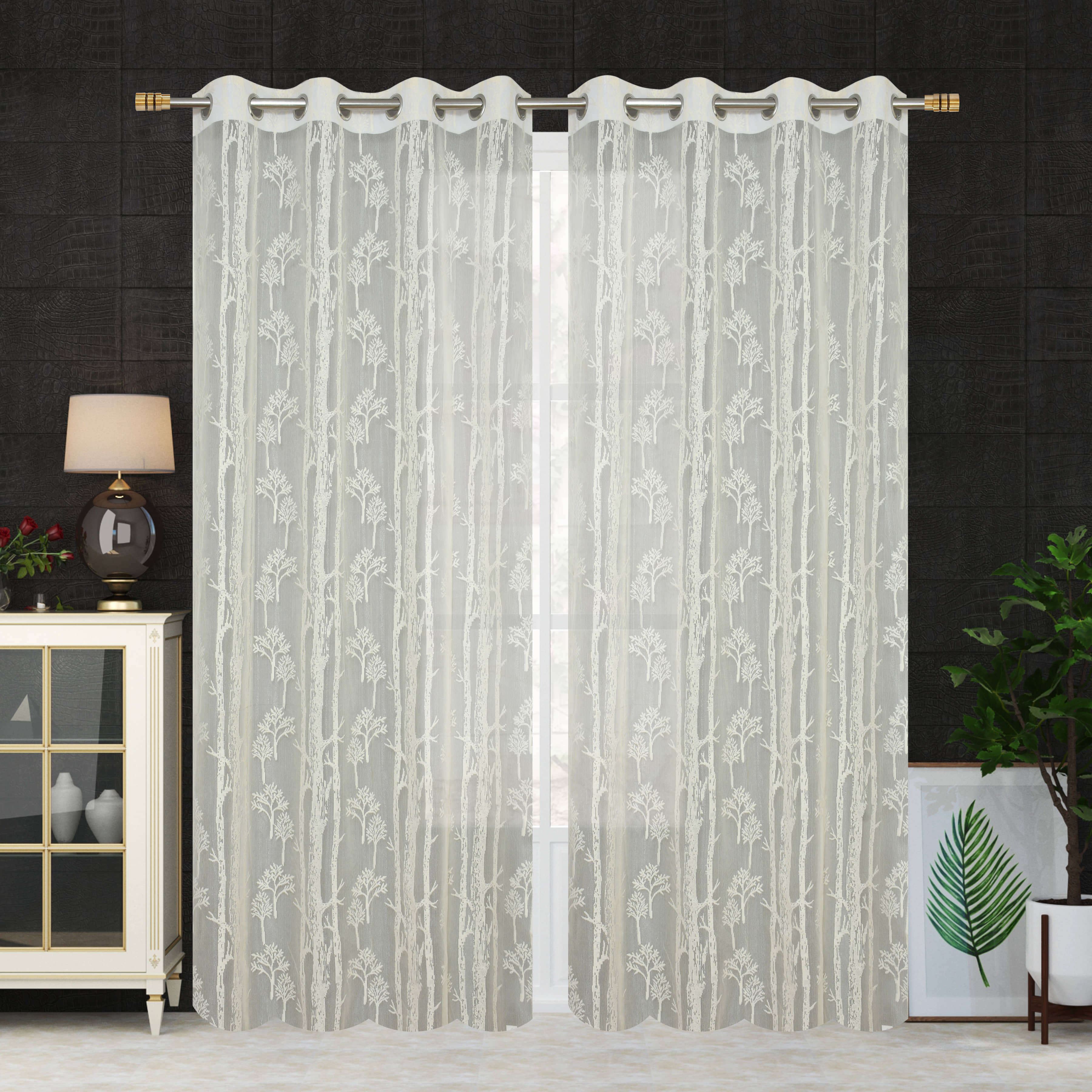 Homefab India SelfDesign Transparent Eyelet Door Curtain 7ft (Pack of 2) - Cream