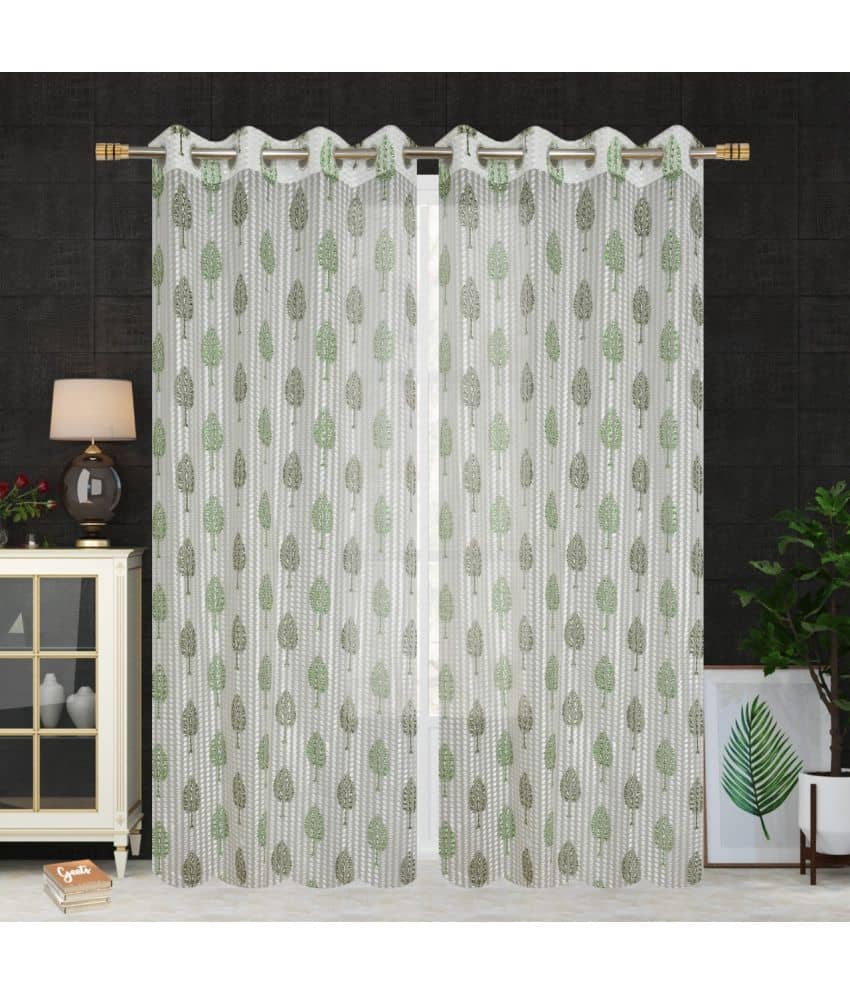Homefab India Printed Transparent Eyelet Window Curtain 5ft (Pack of 2) - Green