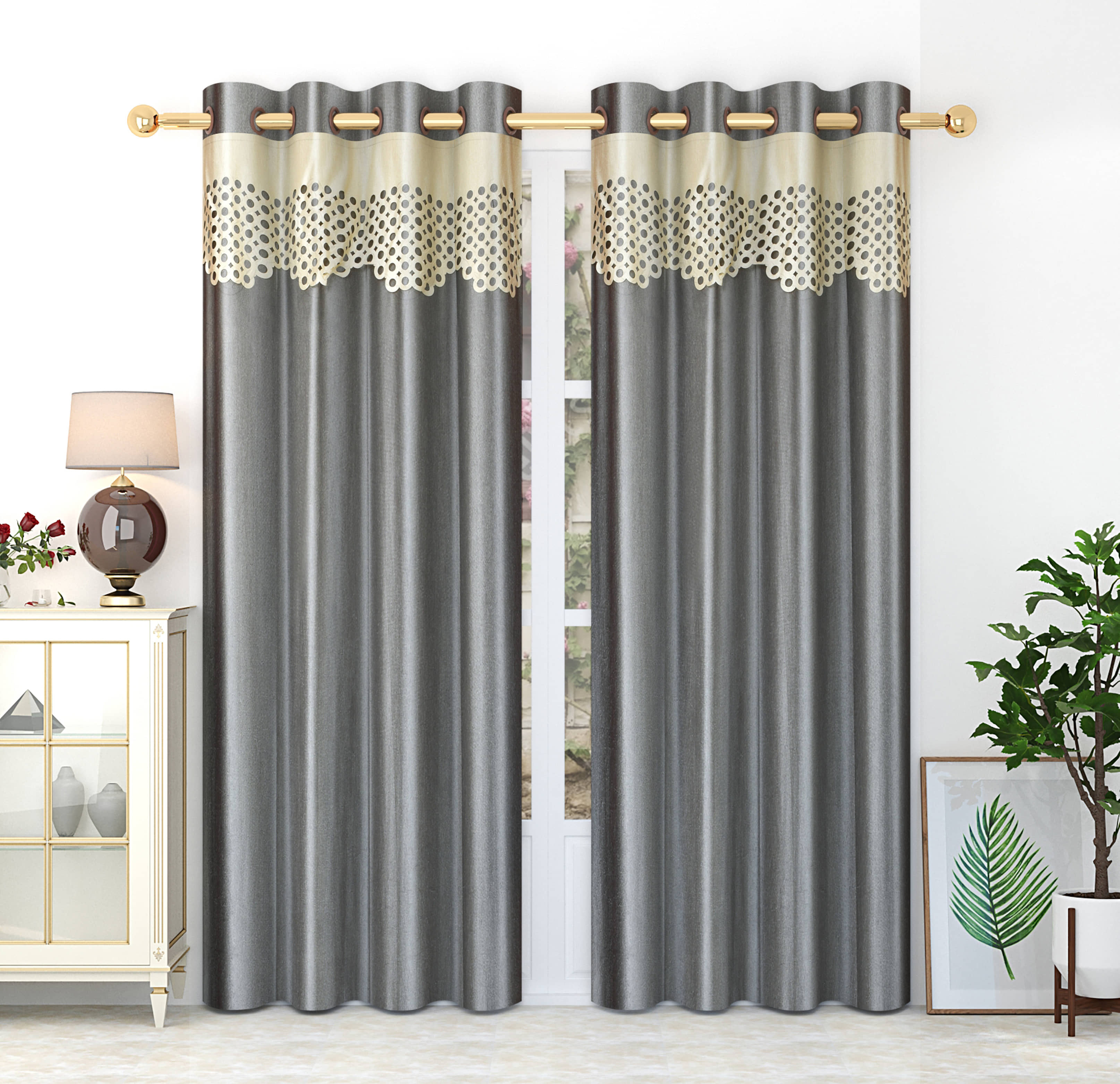 Homefab India Solid Blackout Eyelet Door Curtain 7ft (Pack of 2) - Light Grey