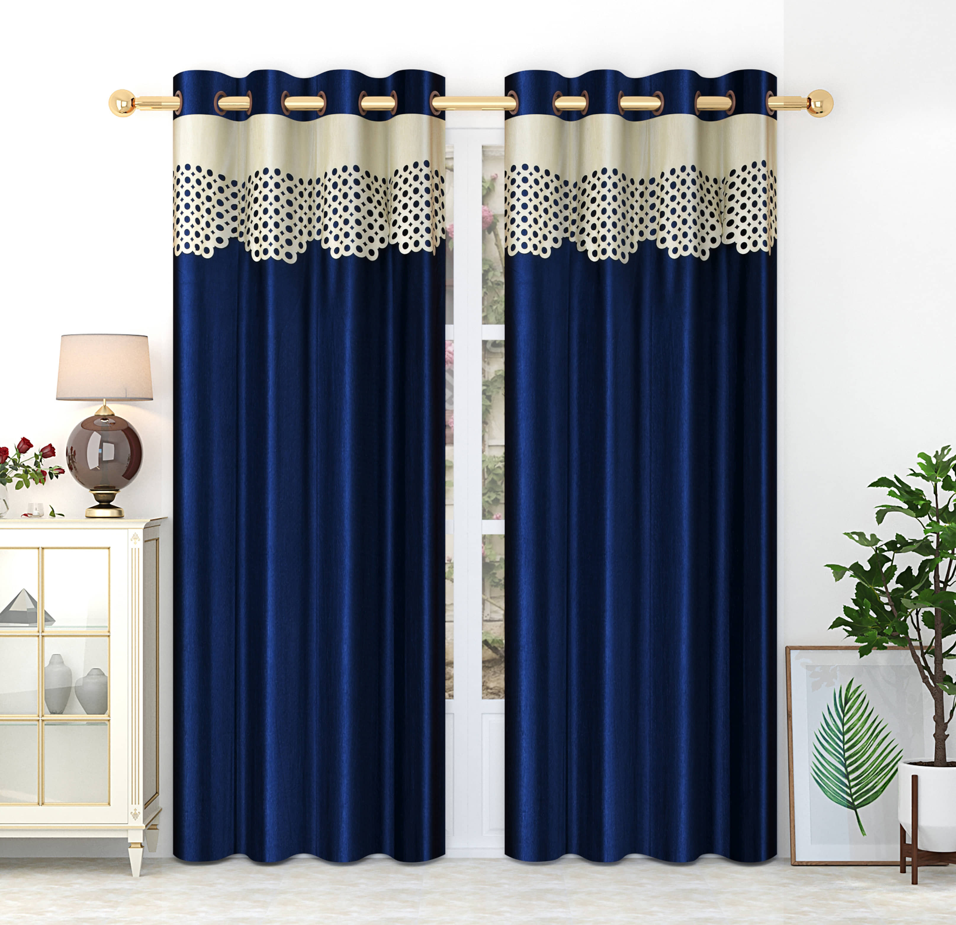 Homefab India Solid Blackout Eyelet Long Door Curtain 9ft (Pack of 2) - Navy Blue