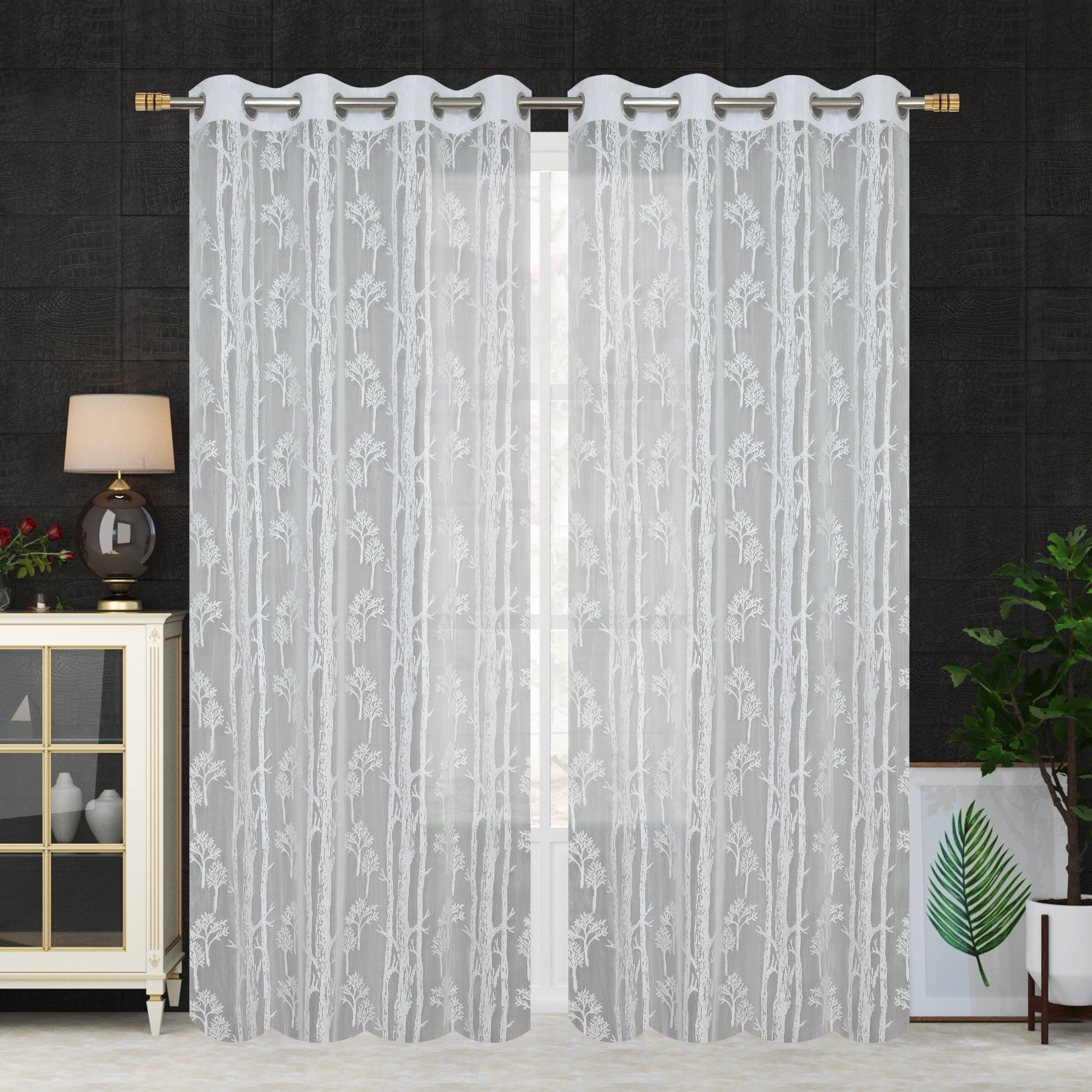 Homefab India SelfDesign Transparent Eyelet Door Curtain 7ft (Pack of 2) - White