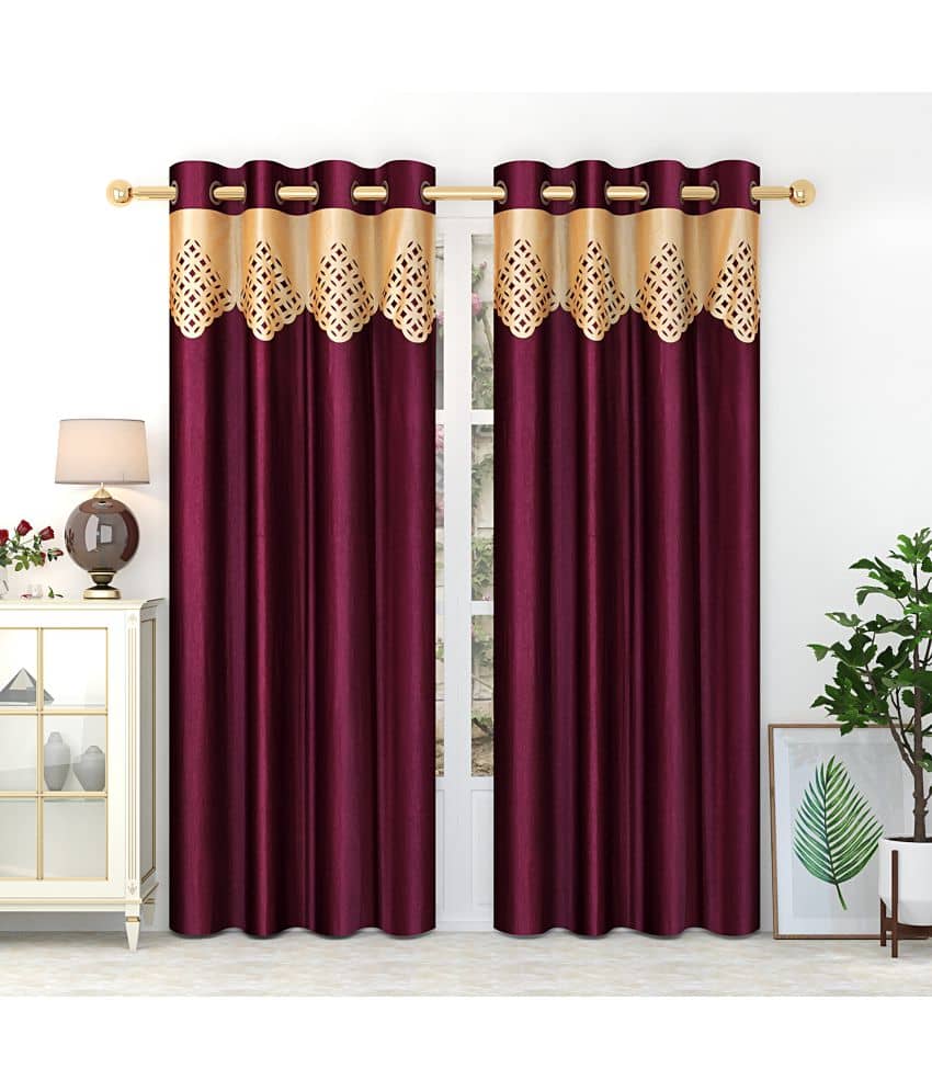 Homefab India Solid Blackout Eyelet Long Door Curtain 9ft (Pack of 2) - Wine