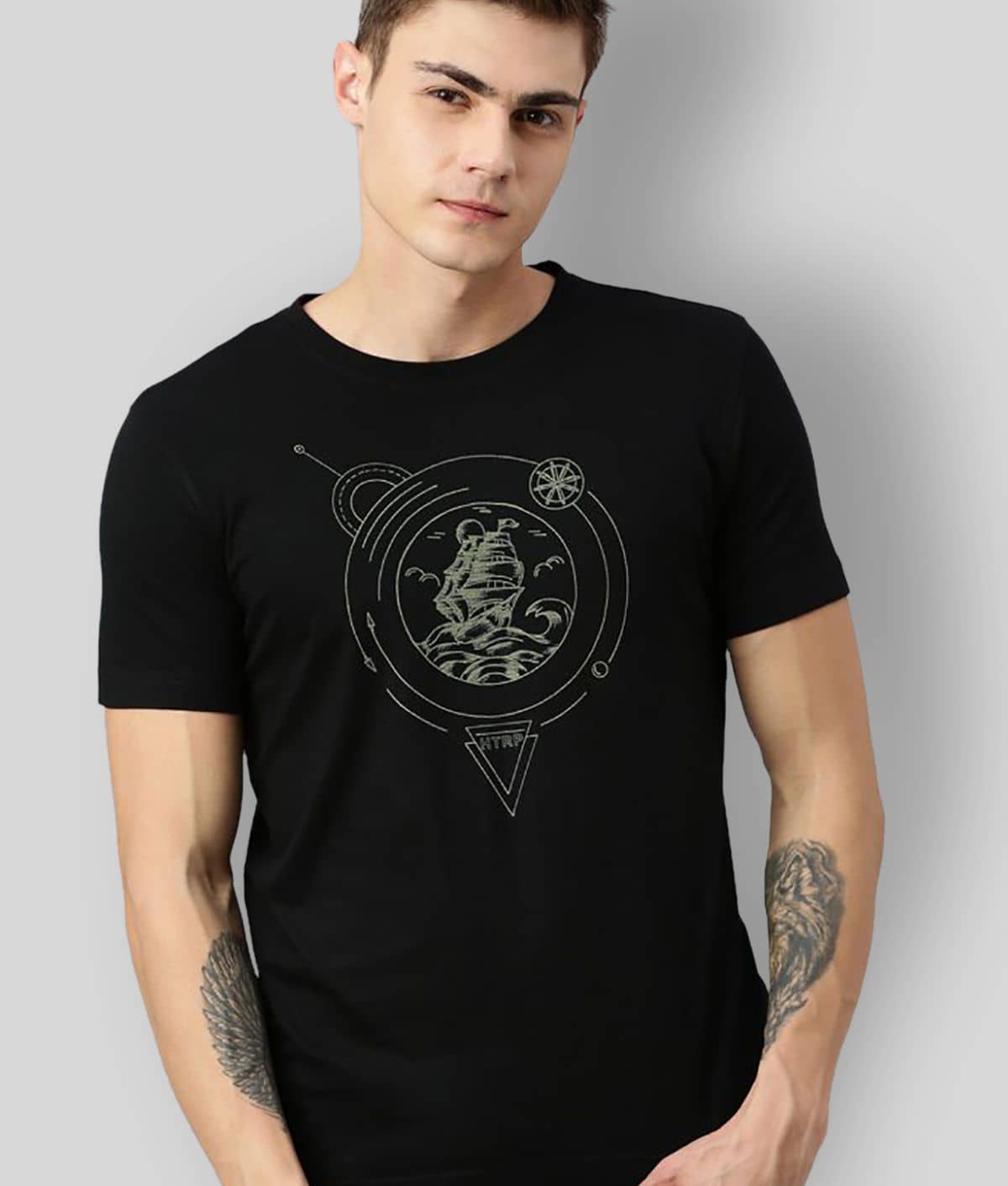 Huetrap Pack of 1 Cotton Blend Regular Fit Men's T-Shirt ( Black )