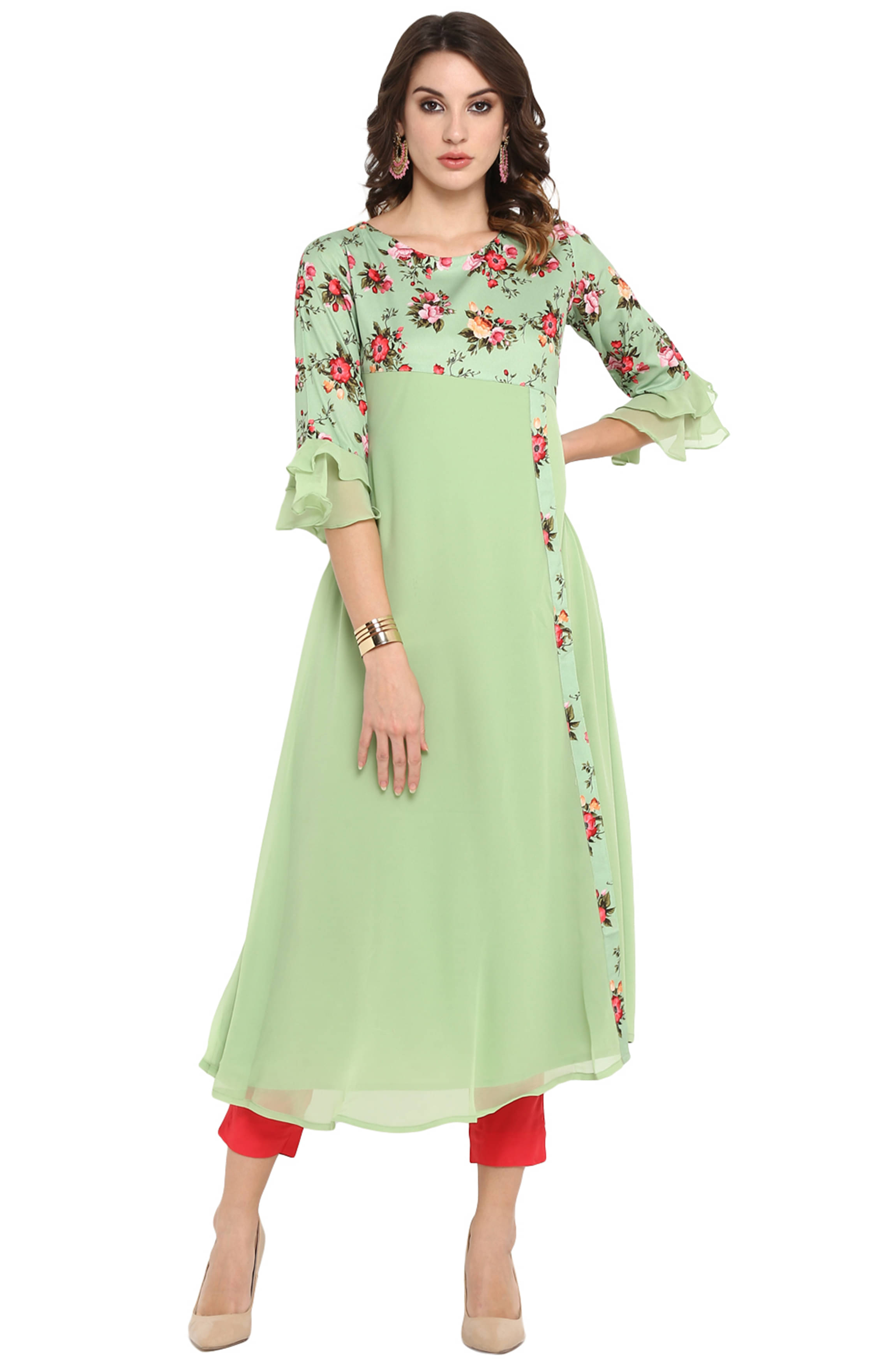     			Janasya - Green Crepe Women's A-line Kurti ( Pack of 1 )