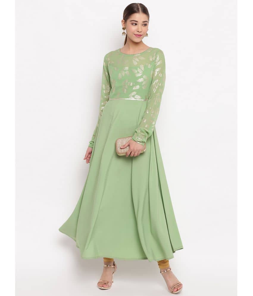 Janasya - Green Crepe Women's Flared Kurti ( Pack of 1 ) - Kurtis, Tunics | Buy online on ZillyBuy