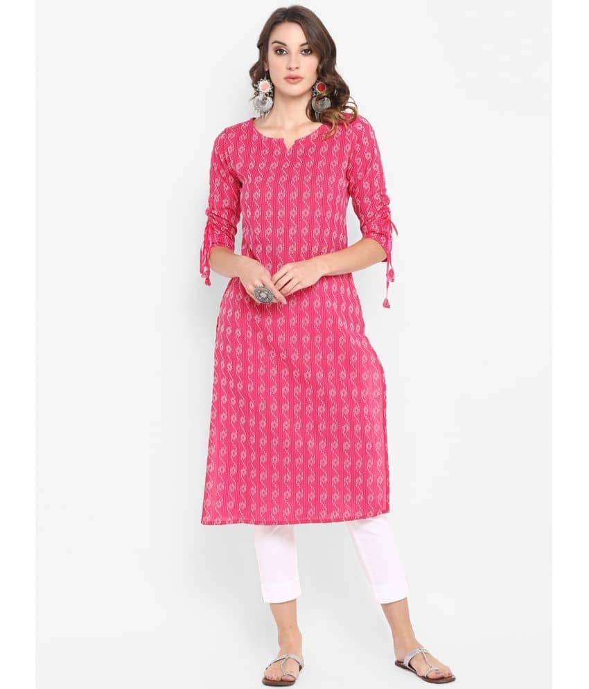 Janasya - Pink Cotton Women's Straight Kurti ( Pack of 1 ) - Kurtis, Tunics | Buy online on ZillyBuy