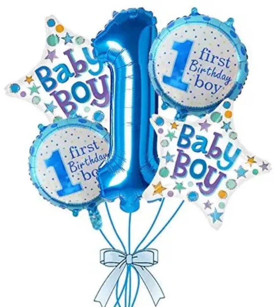     			Kiran Enterprises 1st Birthday Boy Theme Foil Balloon Set- Pack of 5 Blue