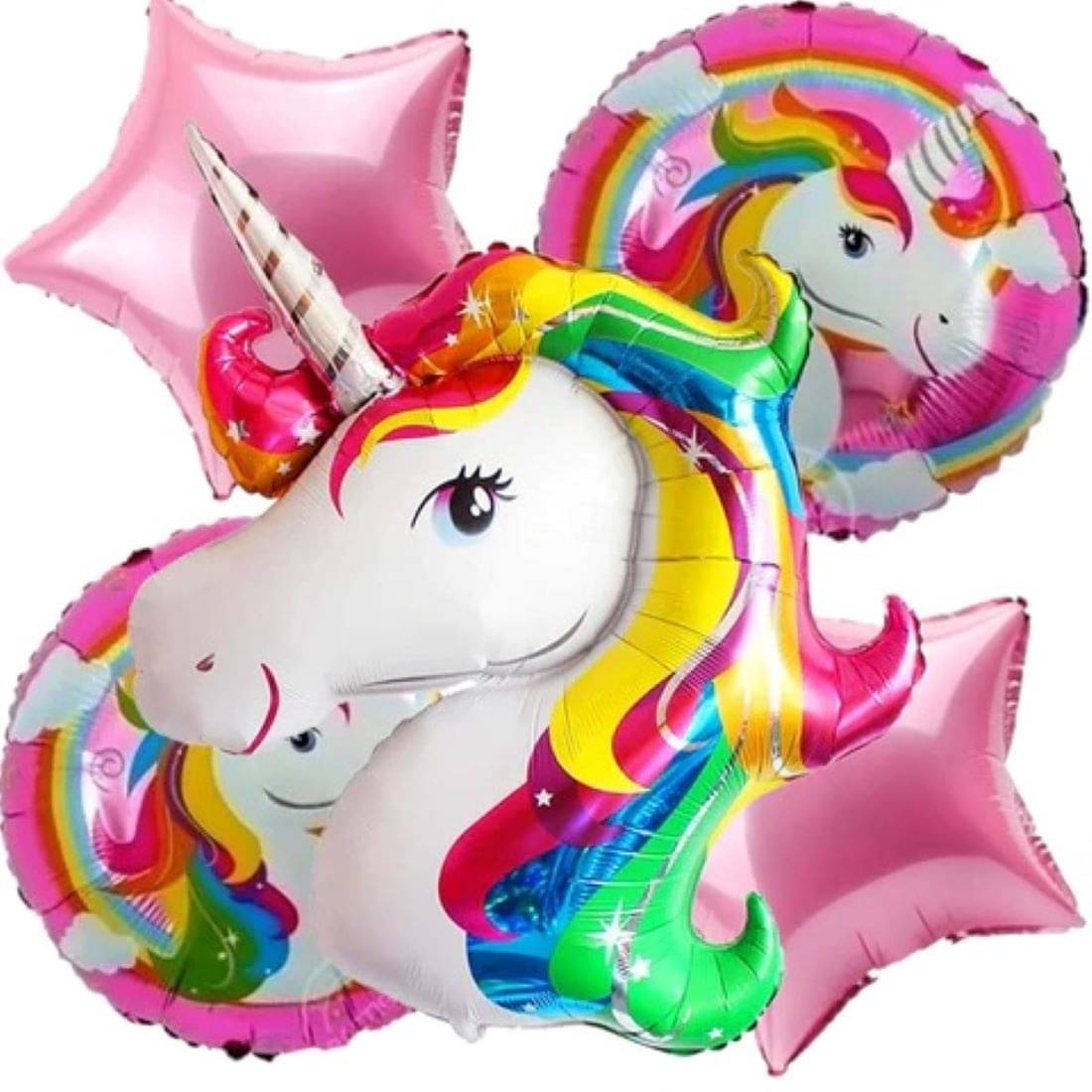     			Kiran Enterprises  Printed Pink Unicorn 5pcs Foil Balloon Birthday Decoration Set