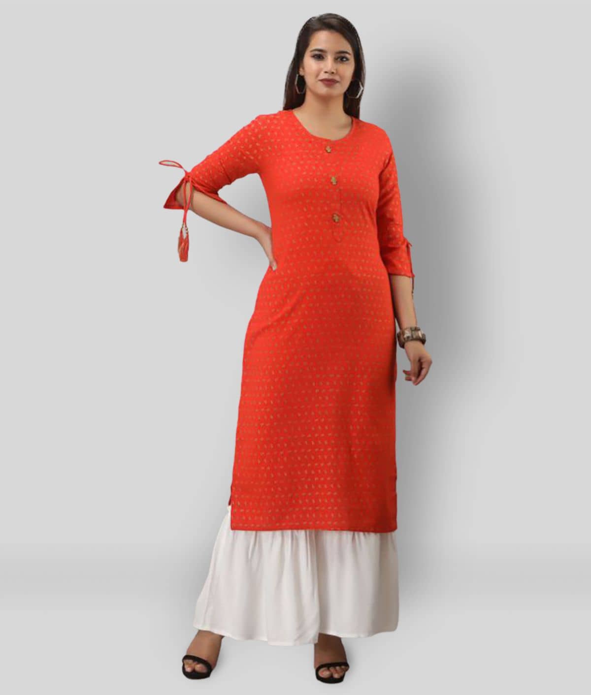MAUKA - Orange Straight Cotton Women's Stitched Salwar Suit ( Pack of 1 )