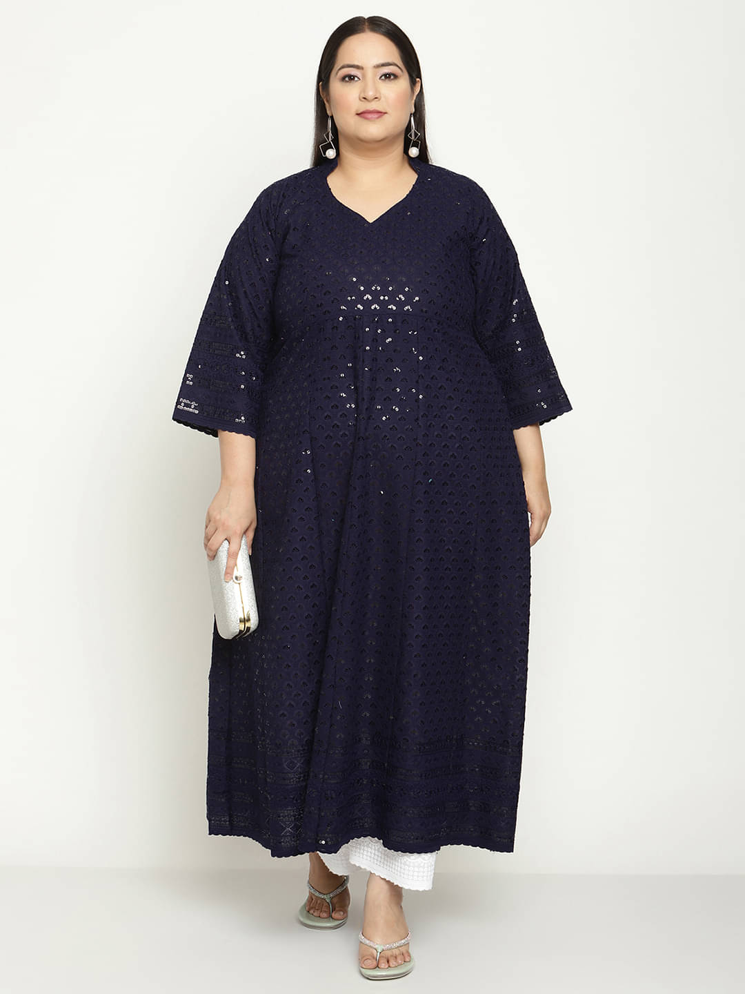     			Queenley - Navy Cotton Women's Flared Kurti ( Pack of 1 )