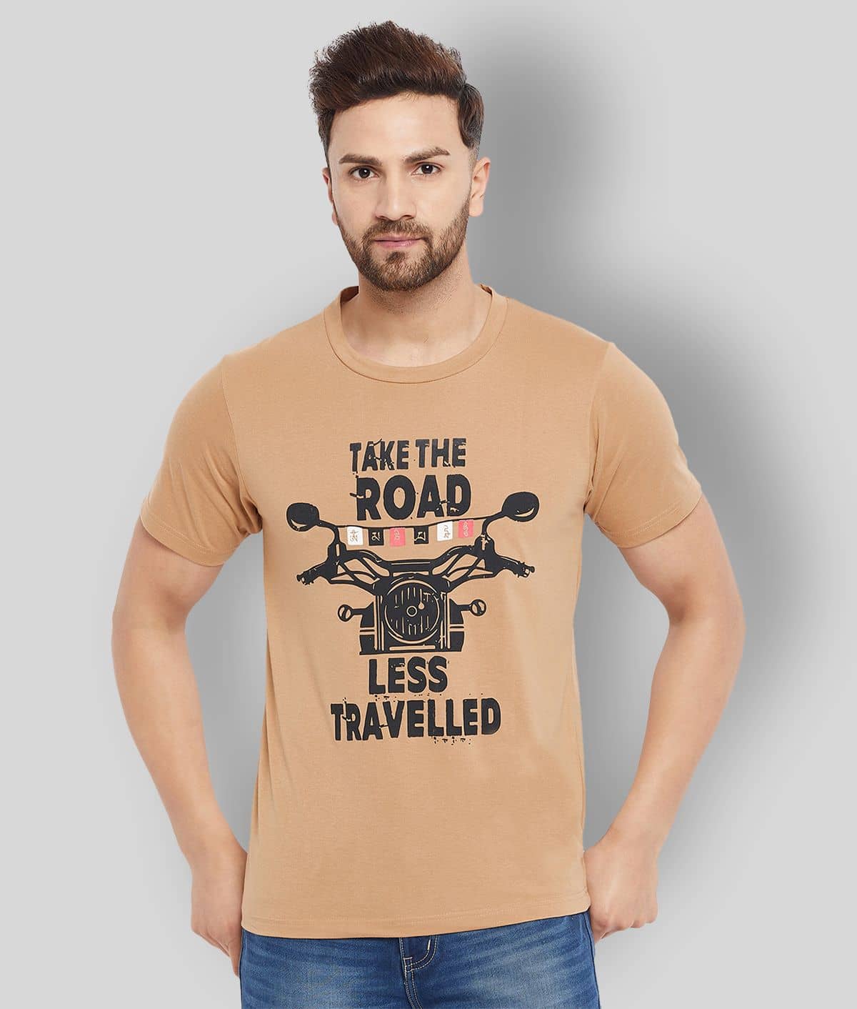 The Million Club Pack of 1 Cotton Blend Regular Fit Men's T-Shirt ( Beige )