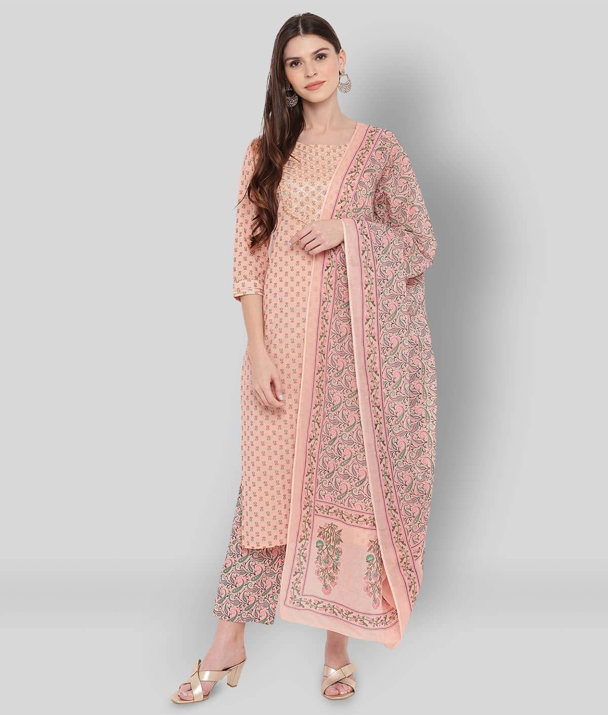 Vbuyz - Peach Straight Cotton Women's Stitched Salwar Suit ( Pack of 1 )