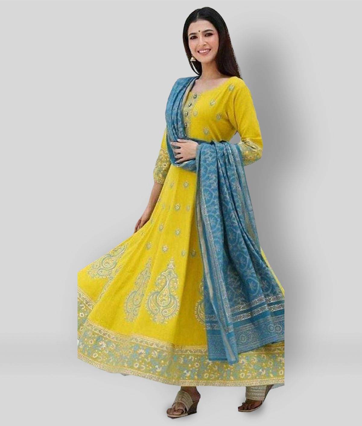    			WAHIKA FAB Women Rayon Kurti With Churidar ( Yellow )