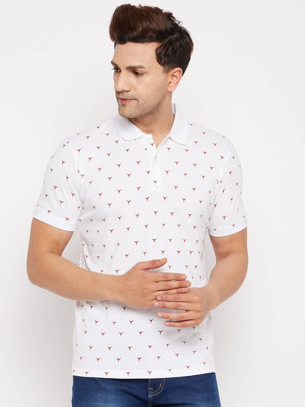 Wild West Pack of 1 Cotton Blend Regular Fit Printed Half Sleeves Men's Polo T Shirt ( White ) Wild West Pack of 1 Cotton Blend Regular Fit Printed Half Sleeves Men's Polo T Shirt ( White )