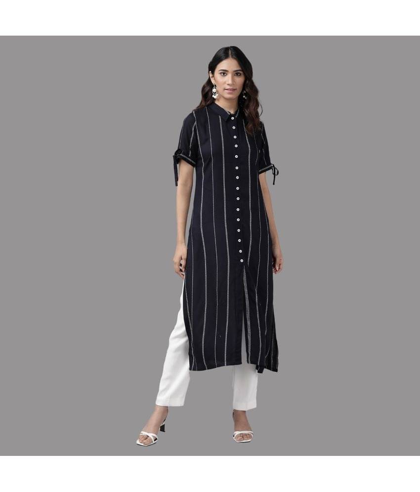 Yash Gallery - Blue Rayon Women's Straight Kurti ( Pack of 1 ) Yash Gallery - Blue Rayon Women's Straight Kurti ( Pack of 1 )